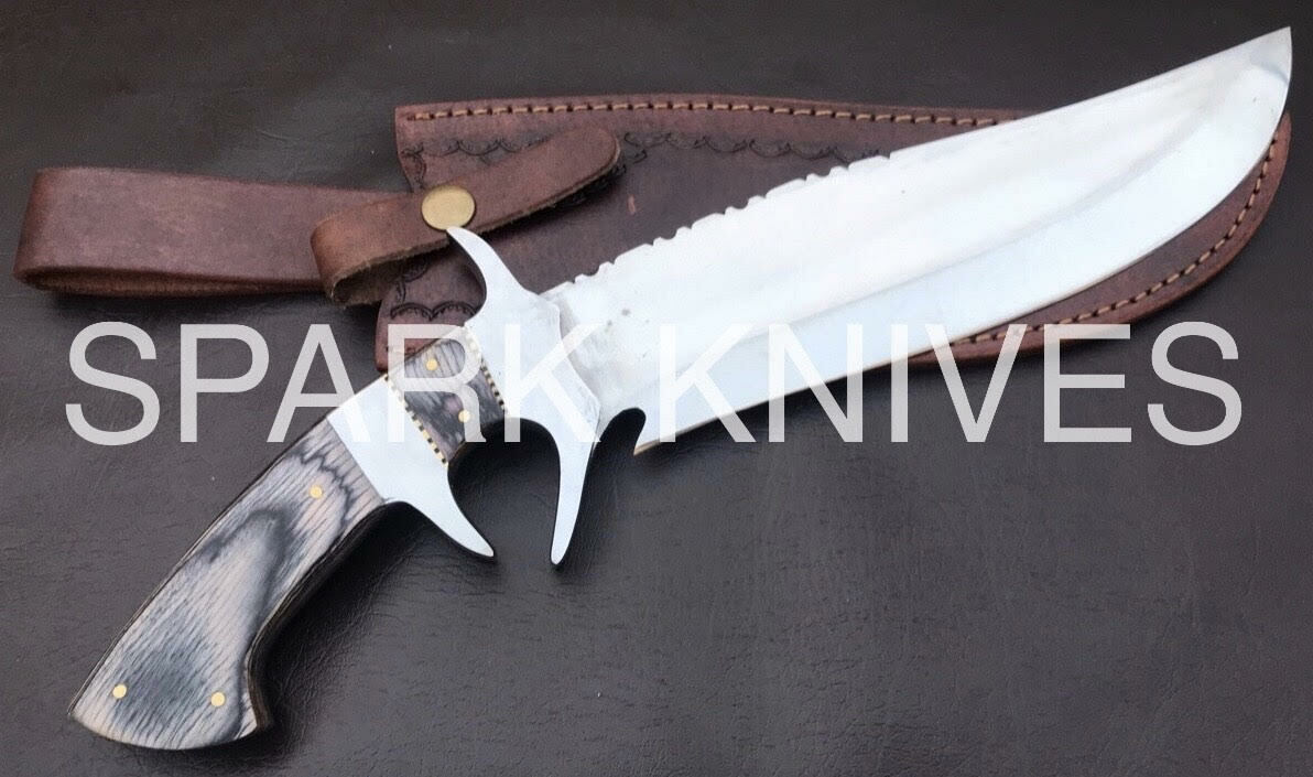15.5\'\' SPARK CUSTOM MADE D2 SUB HILTED HUNTING HIGH POLISH FULL TANG BOWIE KNIFE