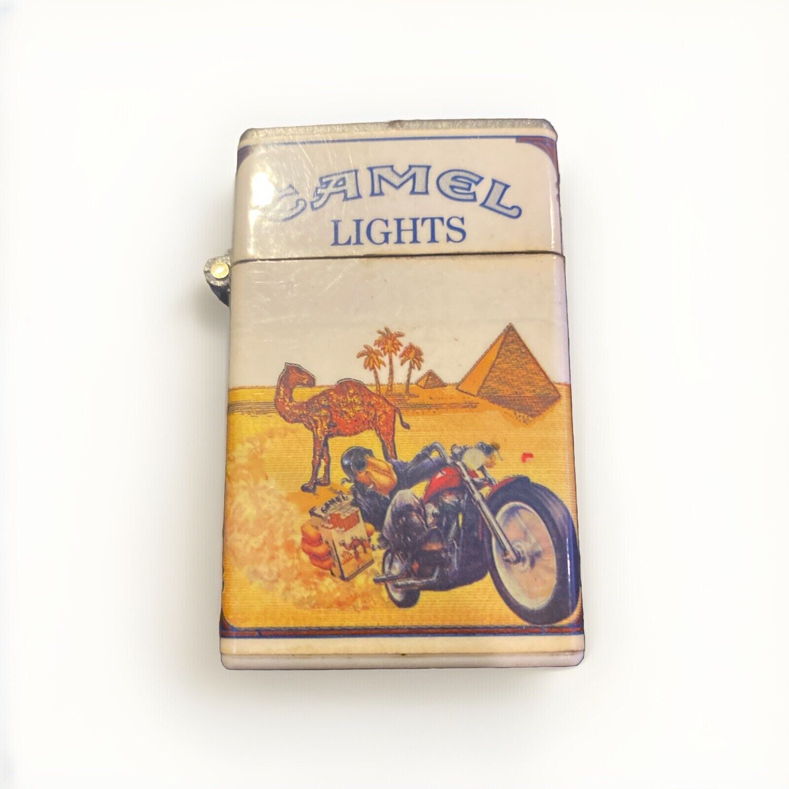 Vintage Camel Lights Motorcycle Joe in Egypt Pack Lights Refillable Lighter