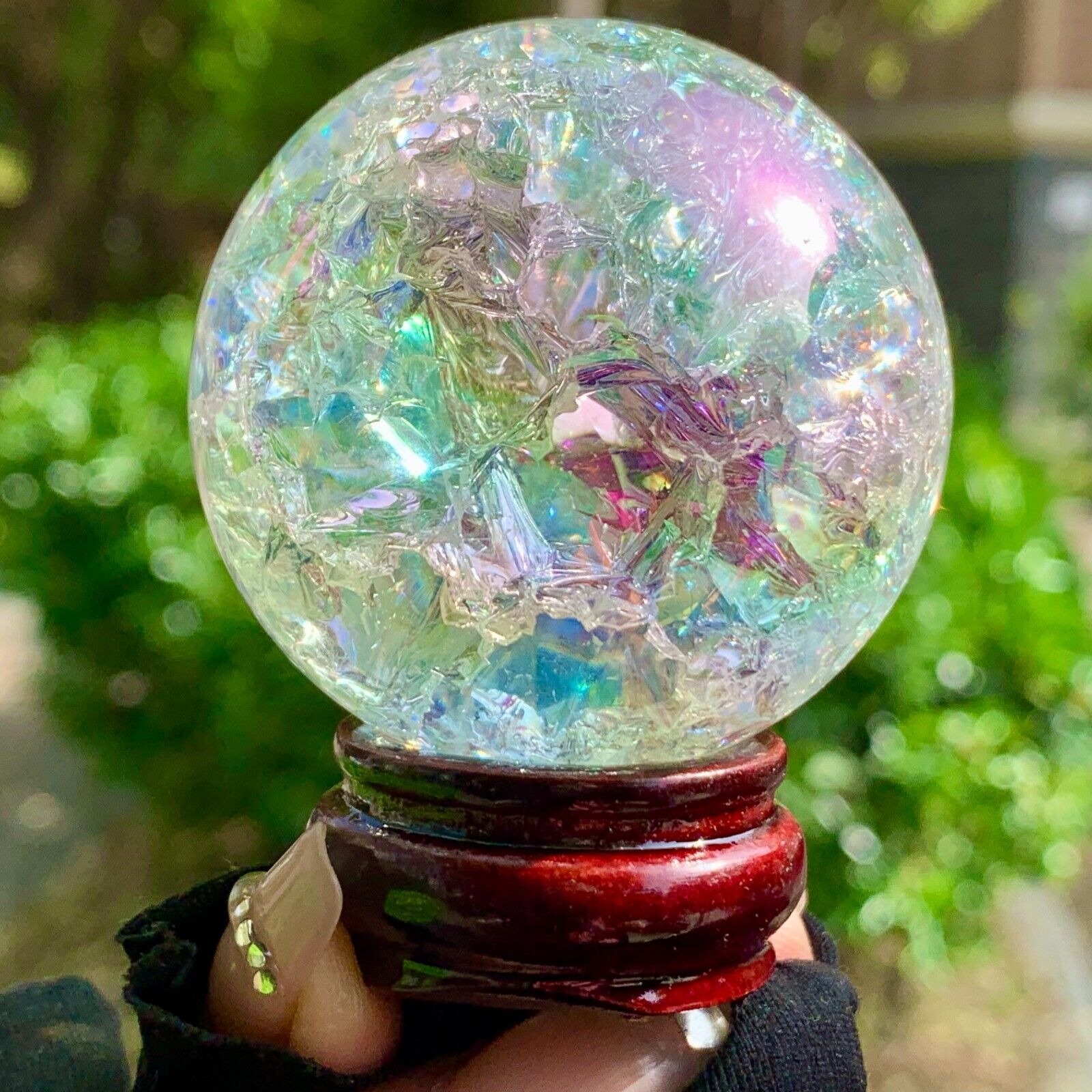 165G  Natural Titanium Rainbow Quartz sphere Crystal ball Healing