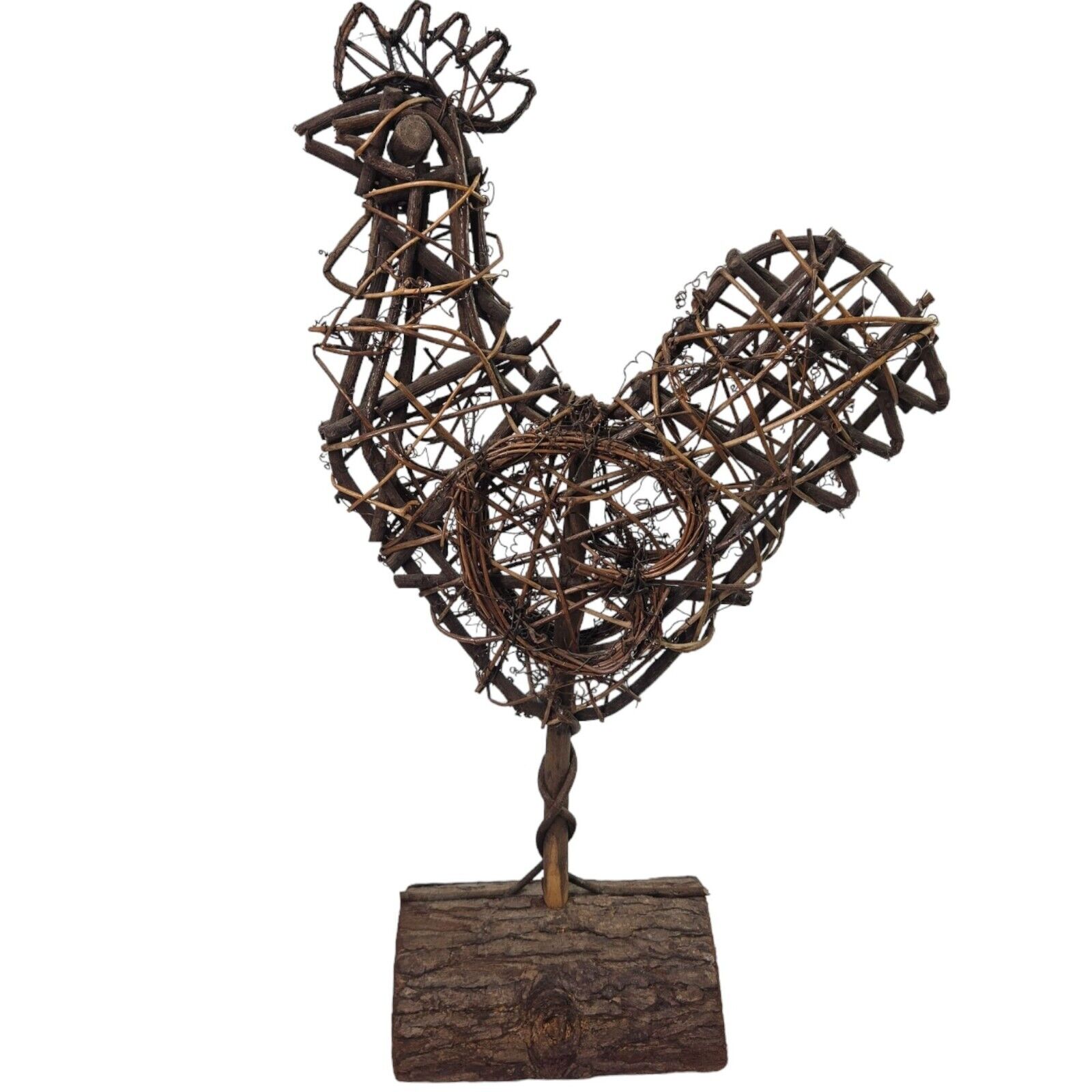Chicken Rooster Twig Sculpture Statue 19 Inch Vine Art Vintage FarmCore