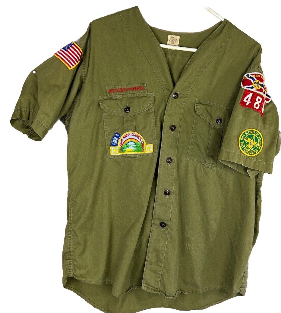 Boys Scouts Of America Official Shirt With Boy Scout Patches Mens Large
