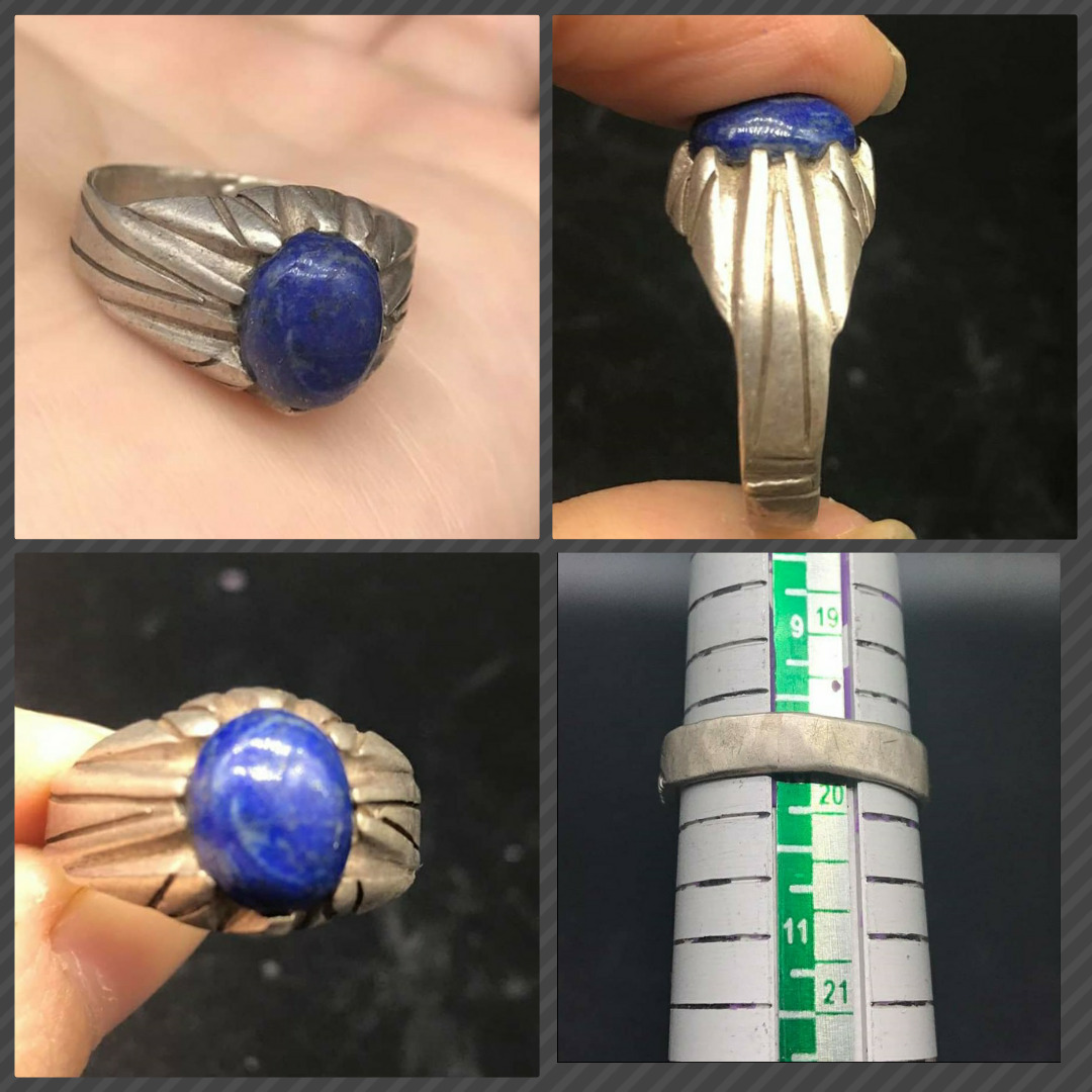 Very Beautifull Rare Old Centrail Asian Jewellery Lapiz Stone Pure Sliver Ring