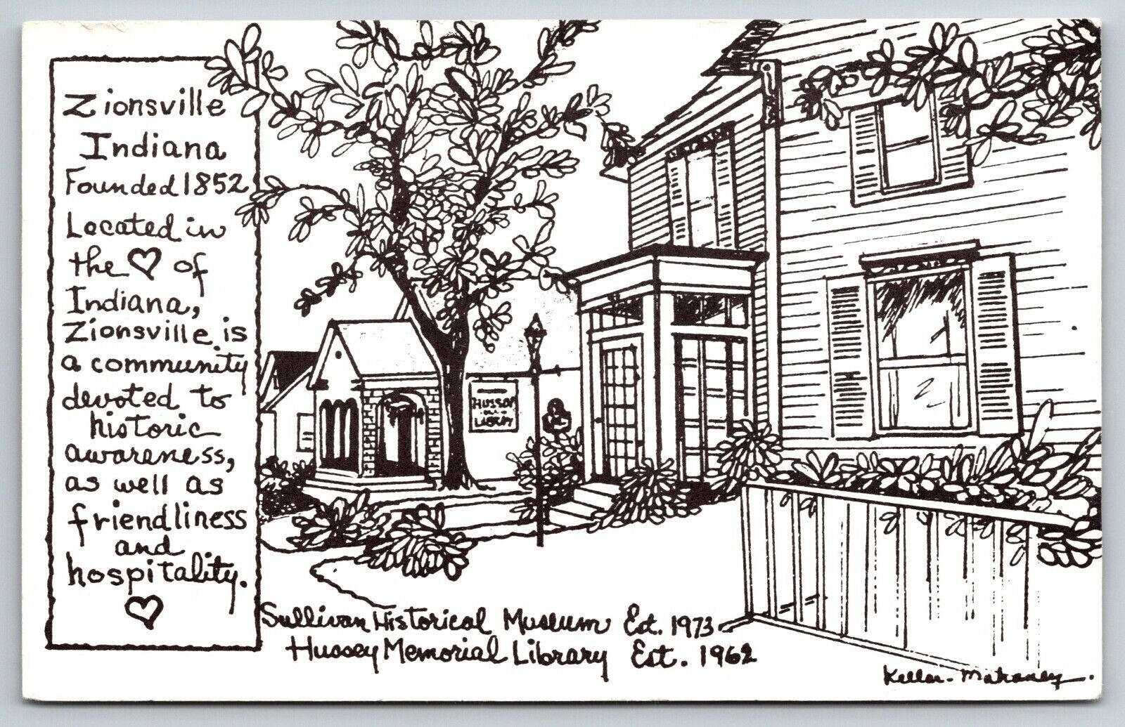 Zionsville Indiana Sullivan Historical Museum Hussey Memorial Library Postcard