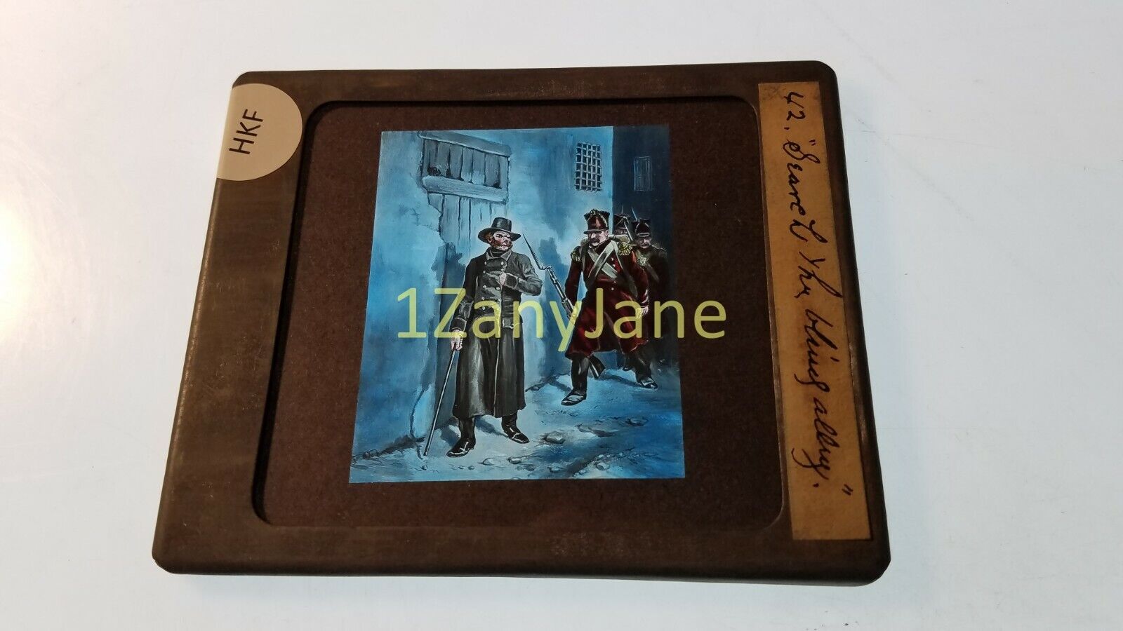 HKF Glass Magic Lantern Slide Photo MAN AND SOLDIERS IN BLIND ALLEY (VALJEAN?)