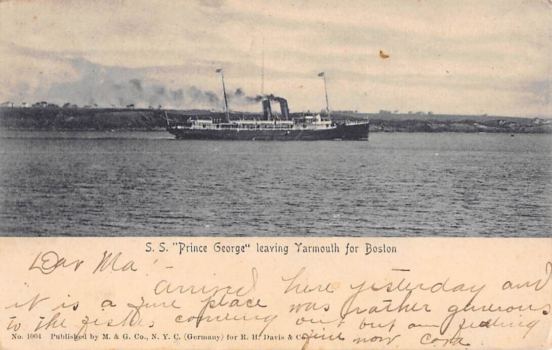 SS PRINCE GEORGE, DOMINION ATLANTIC RAILWAY SHIP LINE AT SEA ~ used 1903