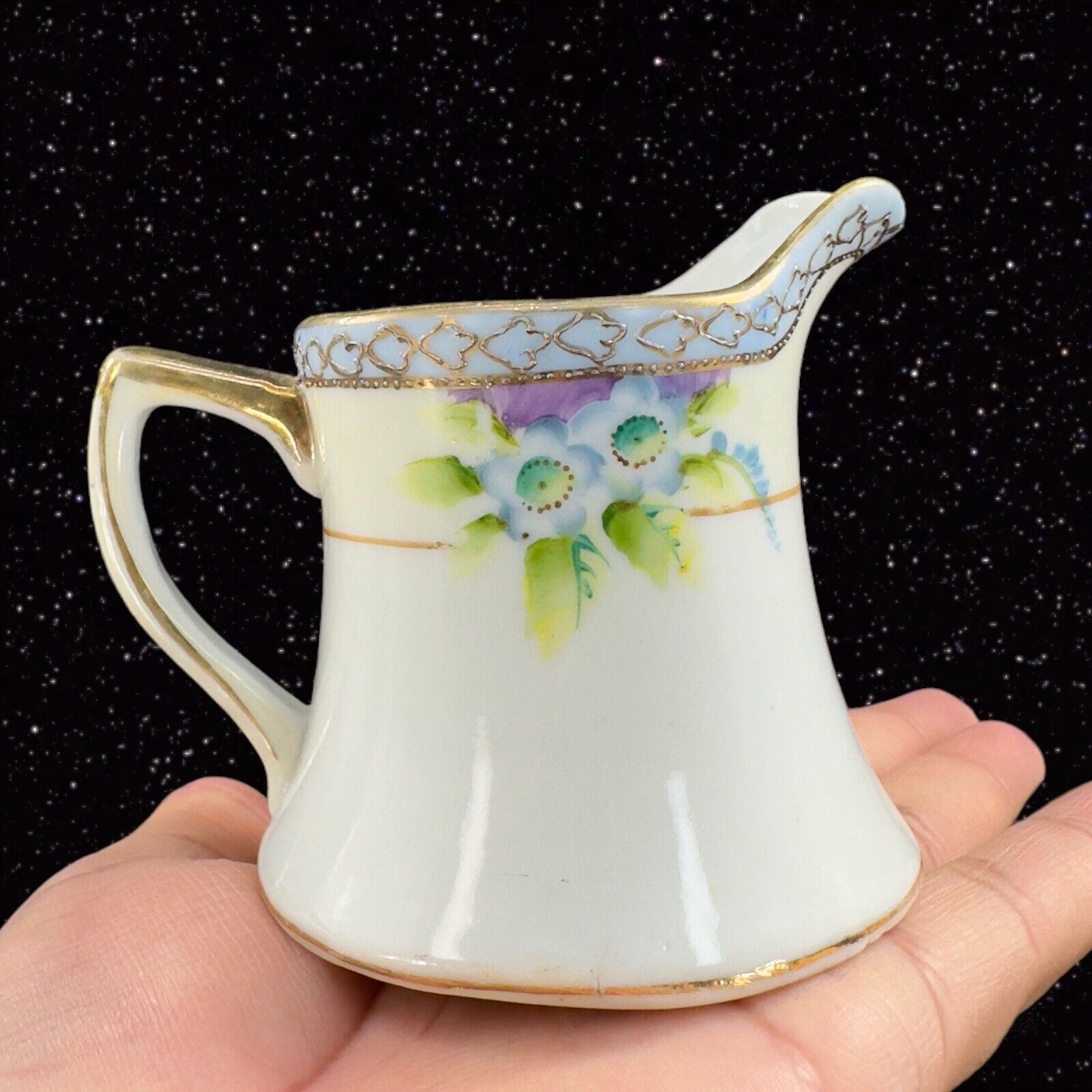 Antique Nippon Fine Porcelain Creamer Small Pitcher Hand Painted Moriage VTG