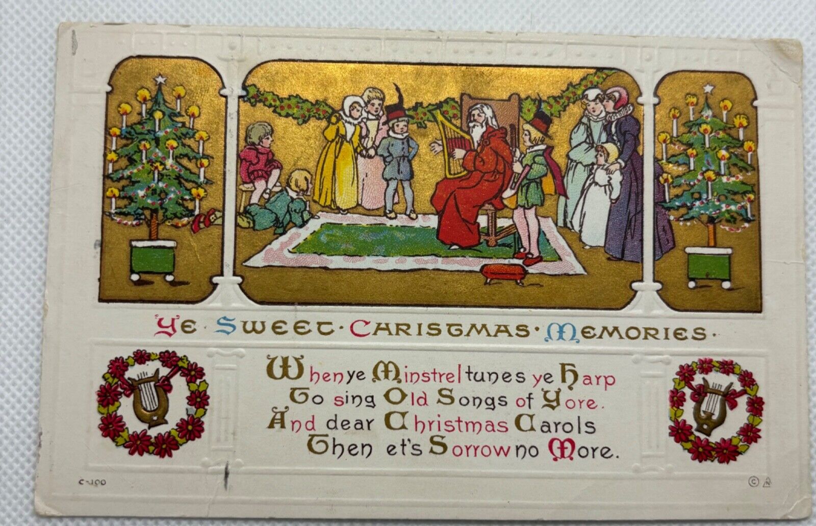 1914 Christmas Postcard Minstrel Santa
