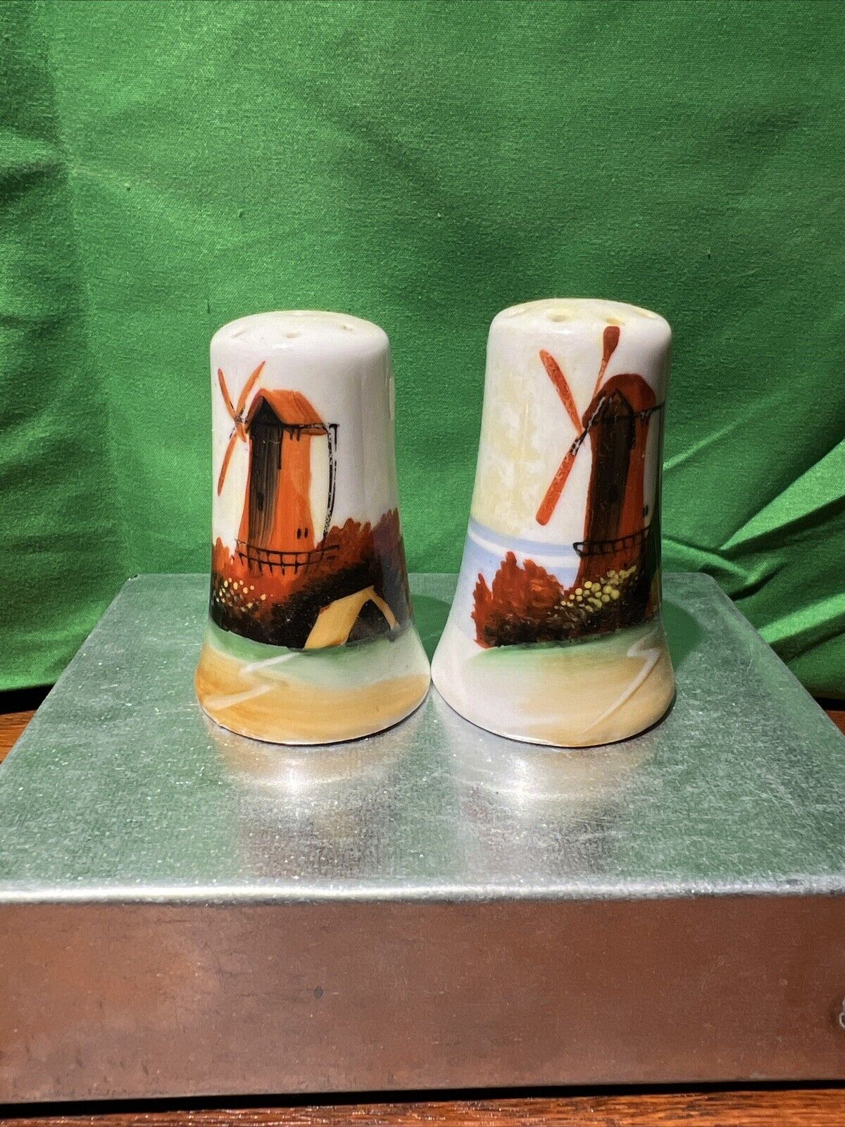 Vintage Lusterware Salt & Pepper Shakers with Dutch Windmill Theme~Made in Japan