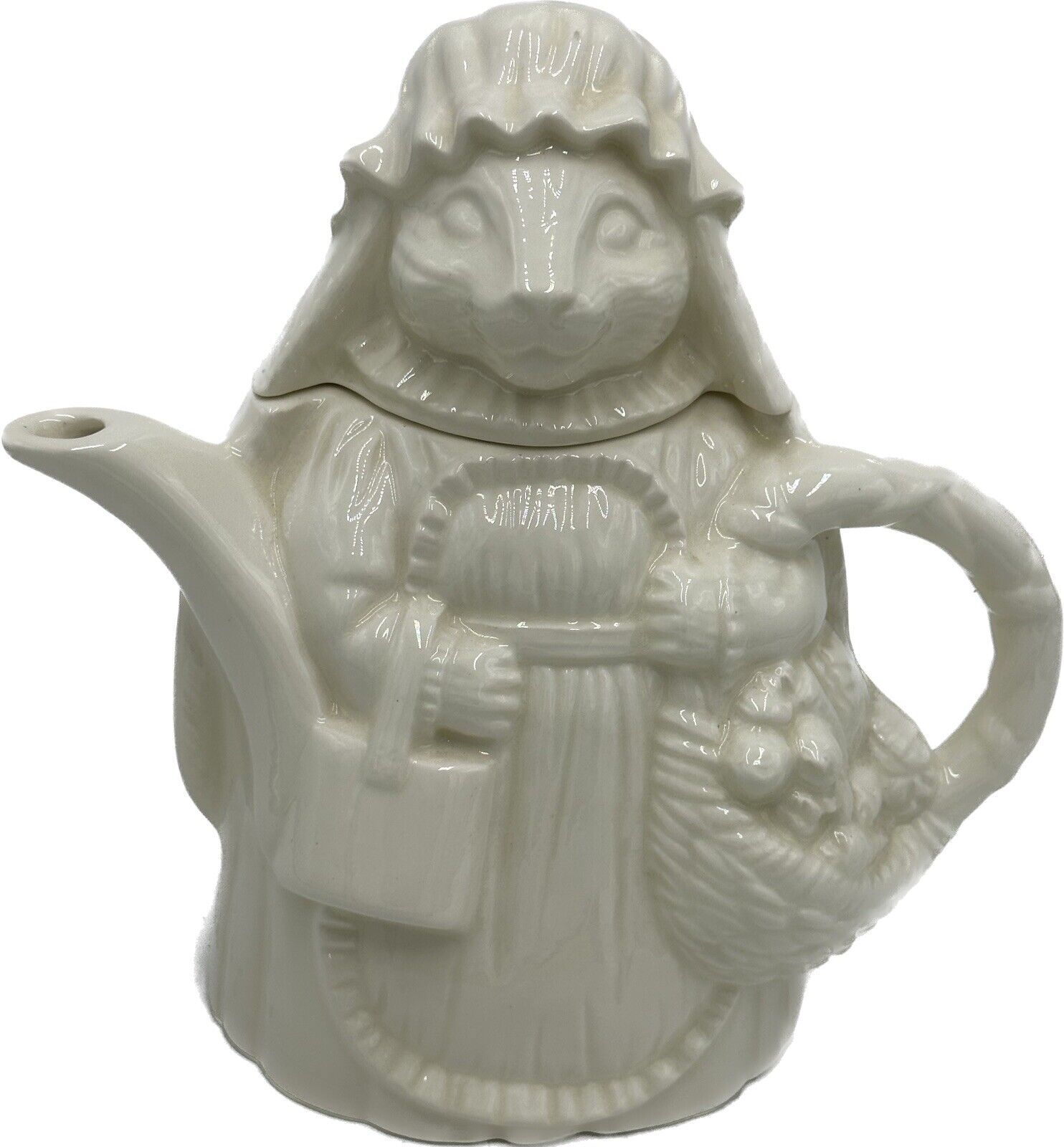 Vtg Dusty Bunny Rabbit Teapot White Ceramic W Lid Collectible Figural 9\