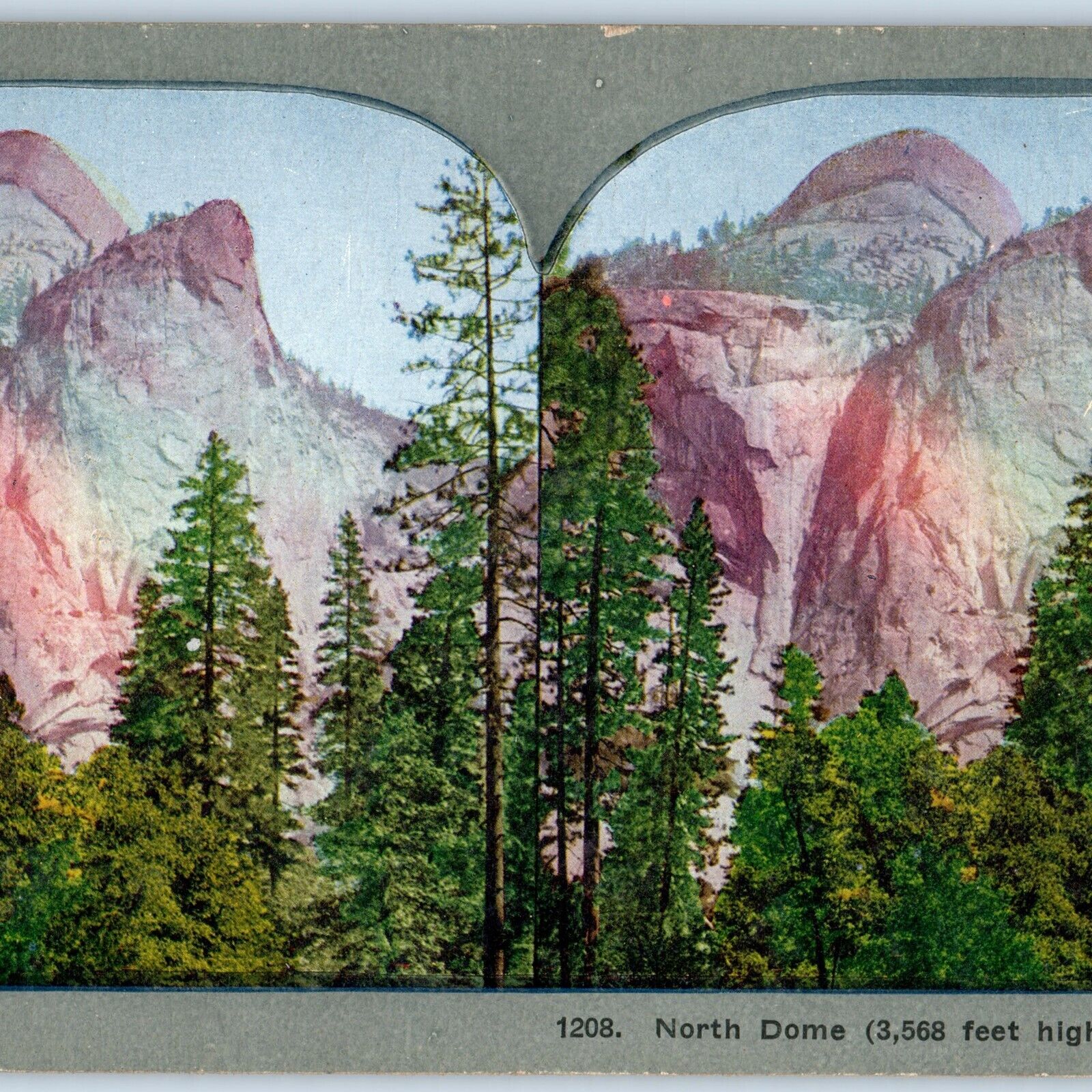 c1900s Yosemite Valley, CA North Dome Mountain Litho Photo Stereo Card V7