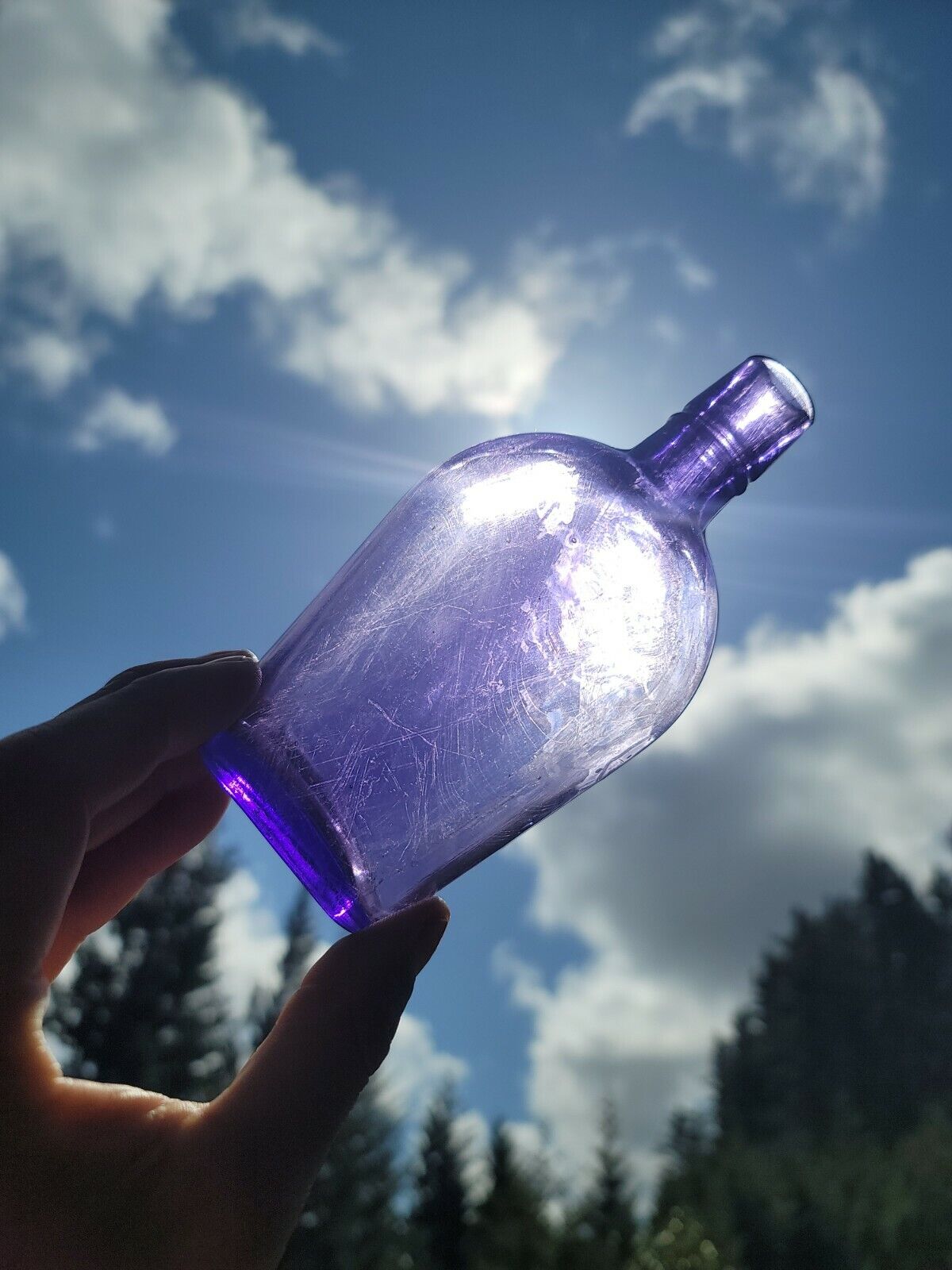 1890\'s Deep Amethyst Coffin Whiskey Flask ☆Antique Dark Purple Liquor Bottle