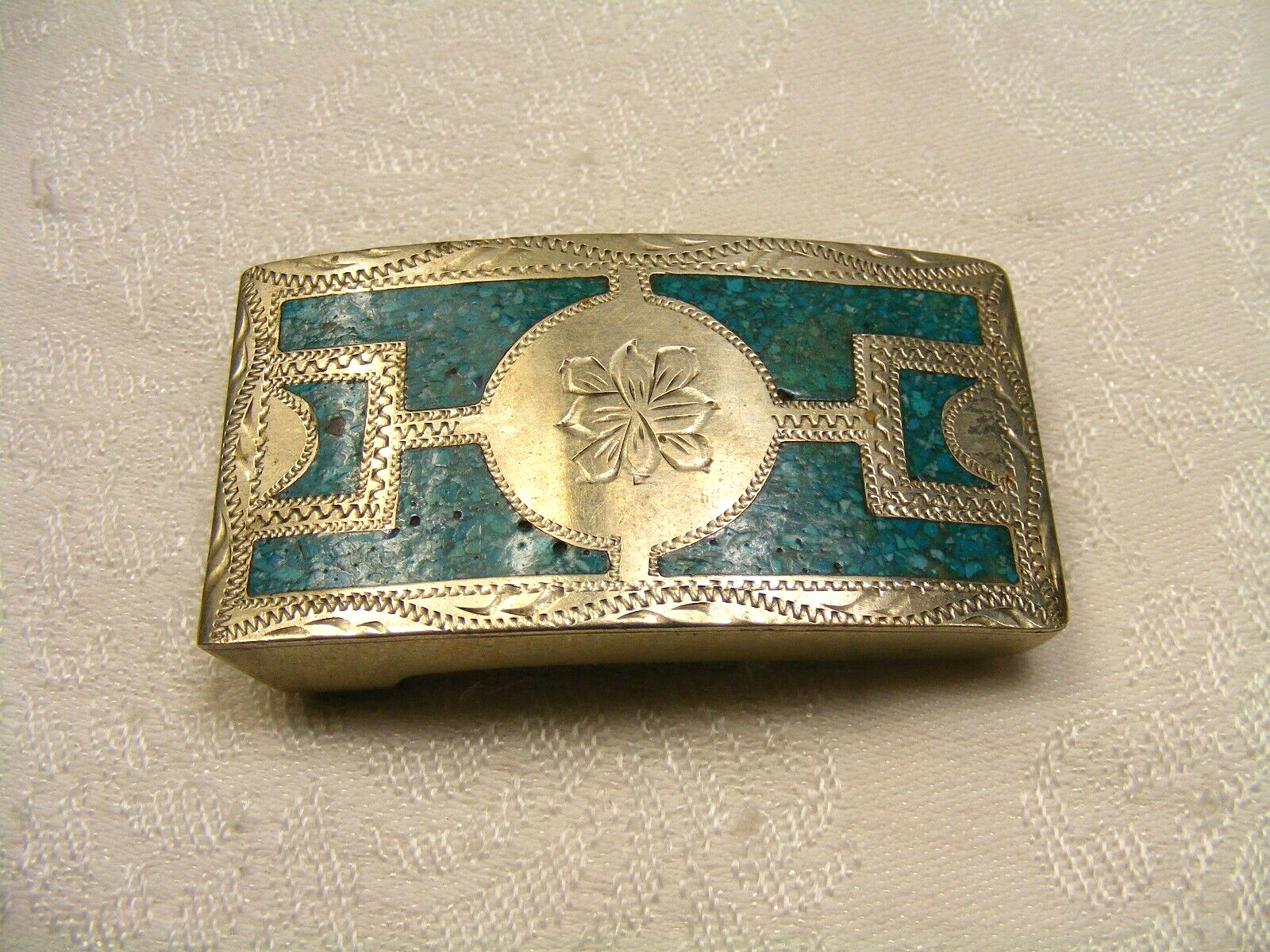 Vintage Decorative Turquoise Belt Buckle Made in Mexico 17-b