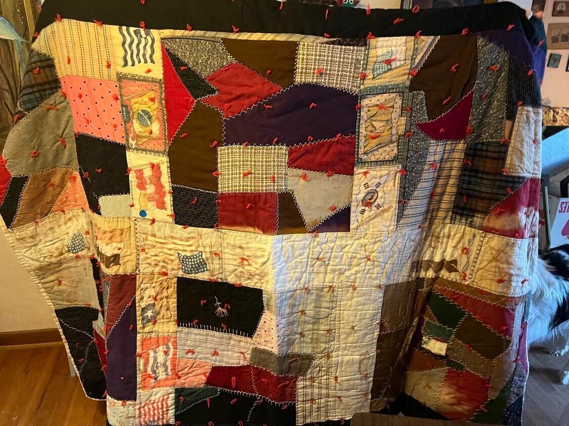 Antique Patchwork Quilt with Cigarette Flag Felts 70x52\