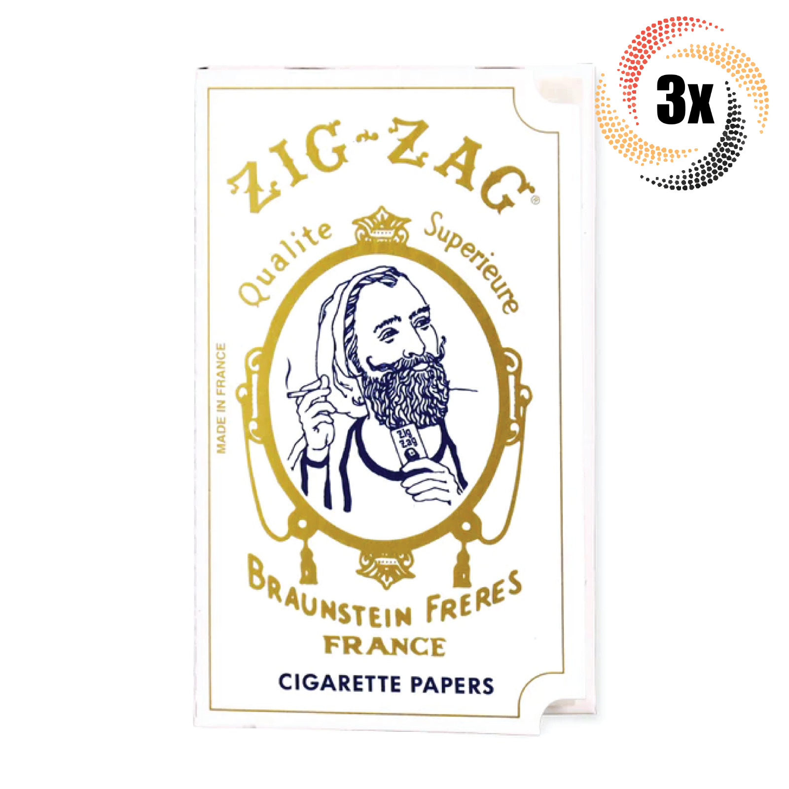 3x Packs Zig Zag White France Single Wide Rolling Papers | 32 Papers Each |