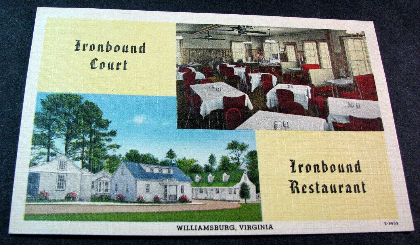 Old Post Card  Ironbound Court & Restaurant, Williamsburg, Virginia Unused PL21