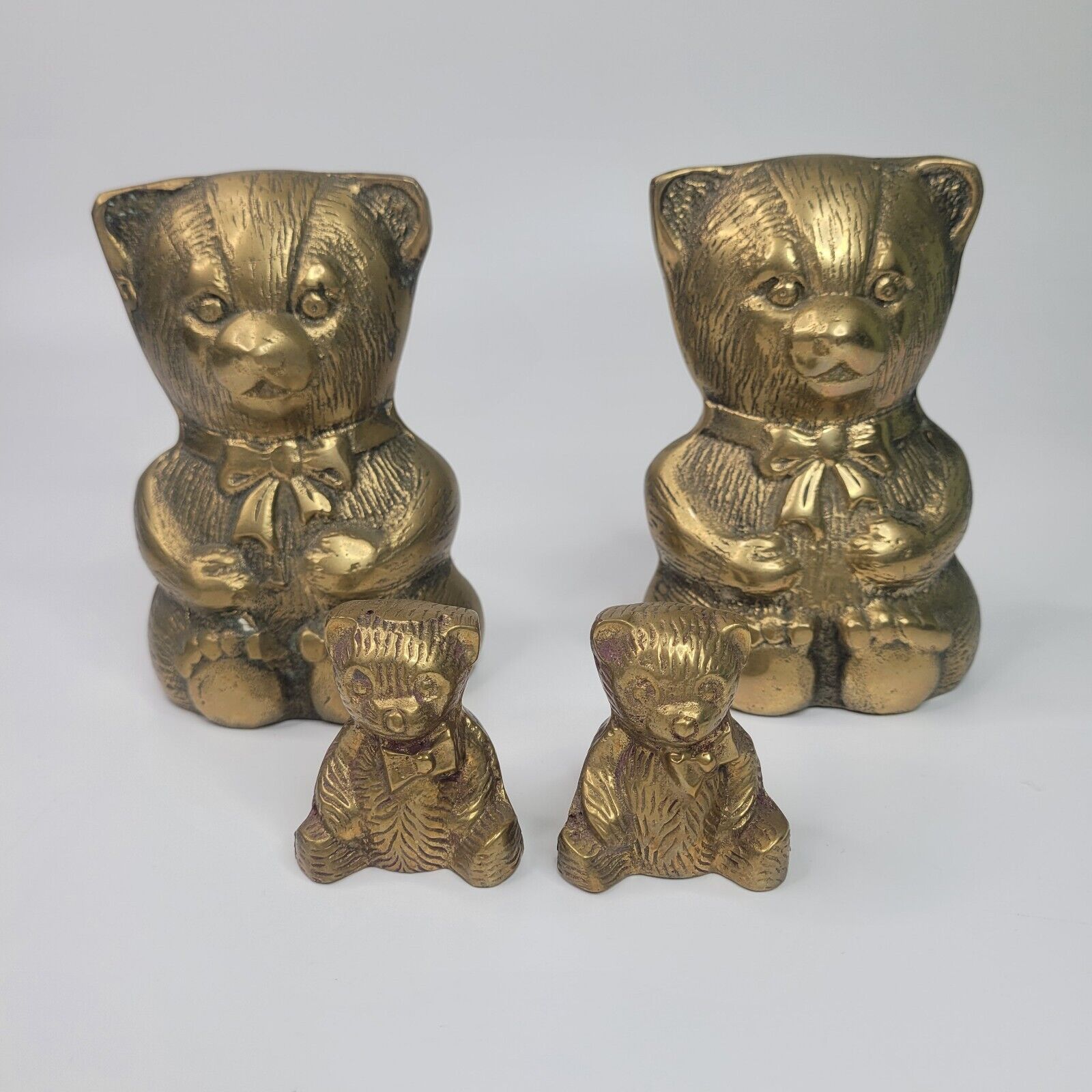Teddy Bear Collection Brass Money Banks Figurines Vintage MCM 60s 70s Set Of 4