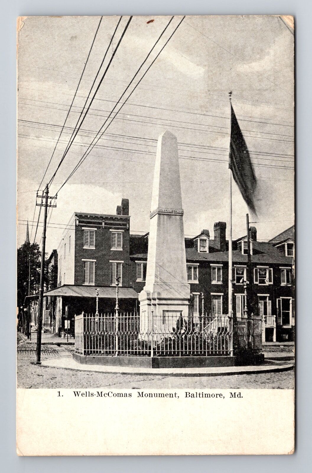 Baltimore MD-Maryland, Wells McComas Monument, Antique, Vintage c1913 Postcard