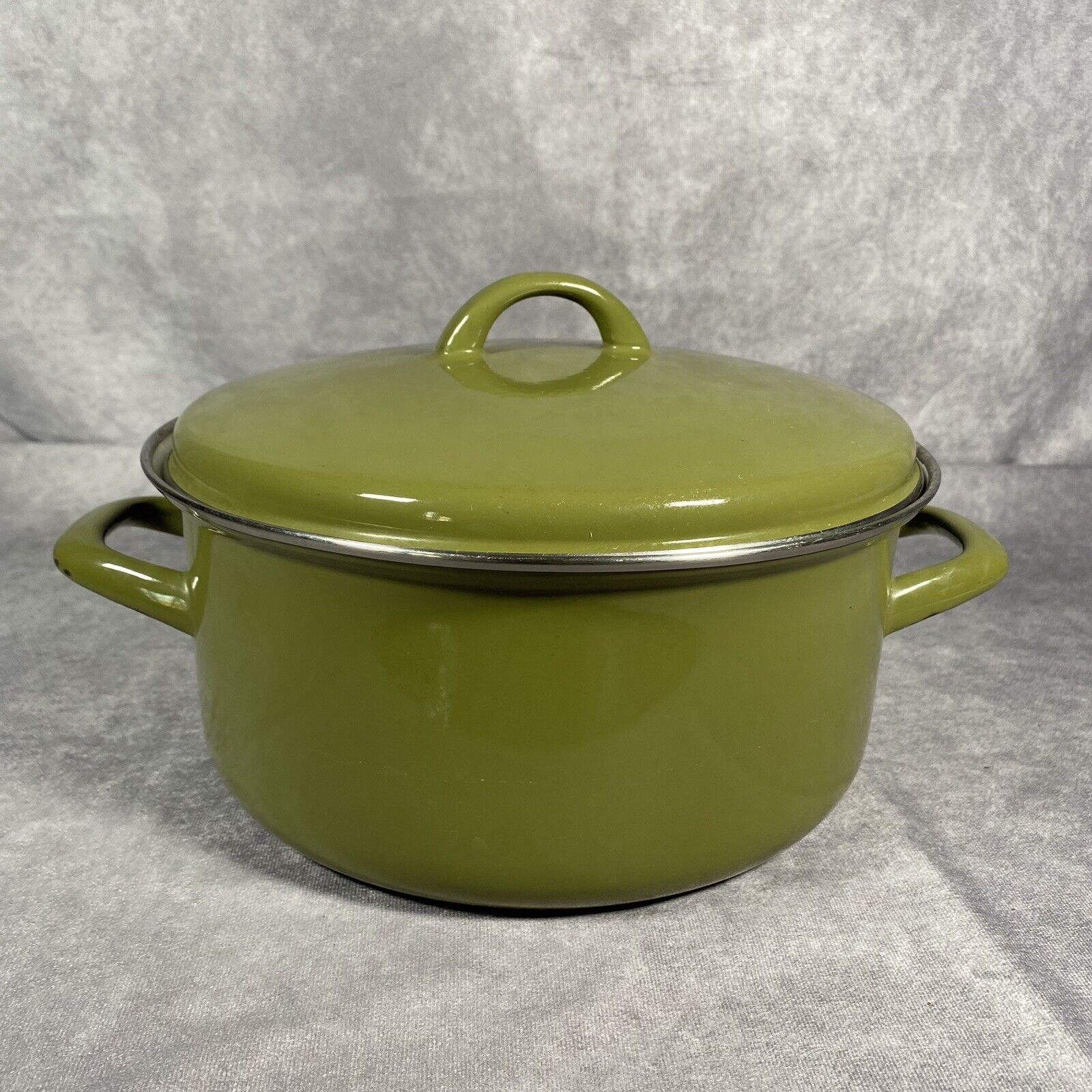 Vintage Green Westen Bassano Enamelware Cookware Stock Pot With Lid