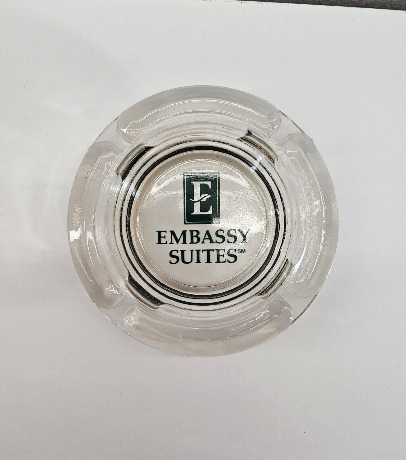 Vtg Embassy Suites Hotel Clear Glass Ashtray Advertising 4.5 In