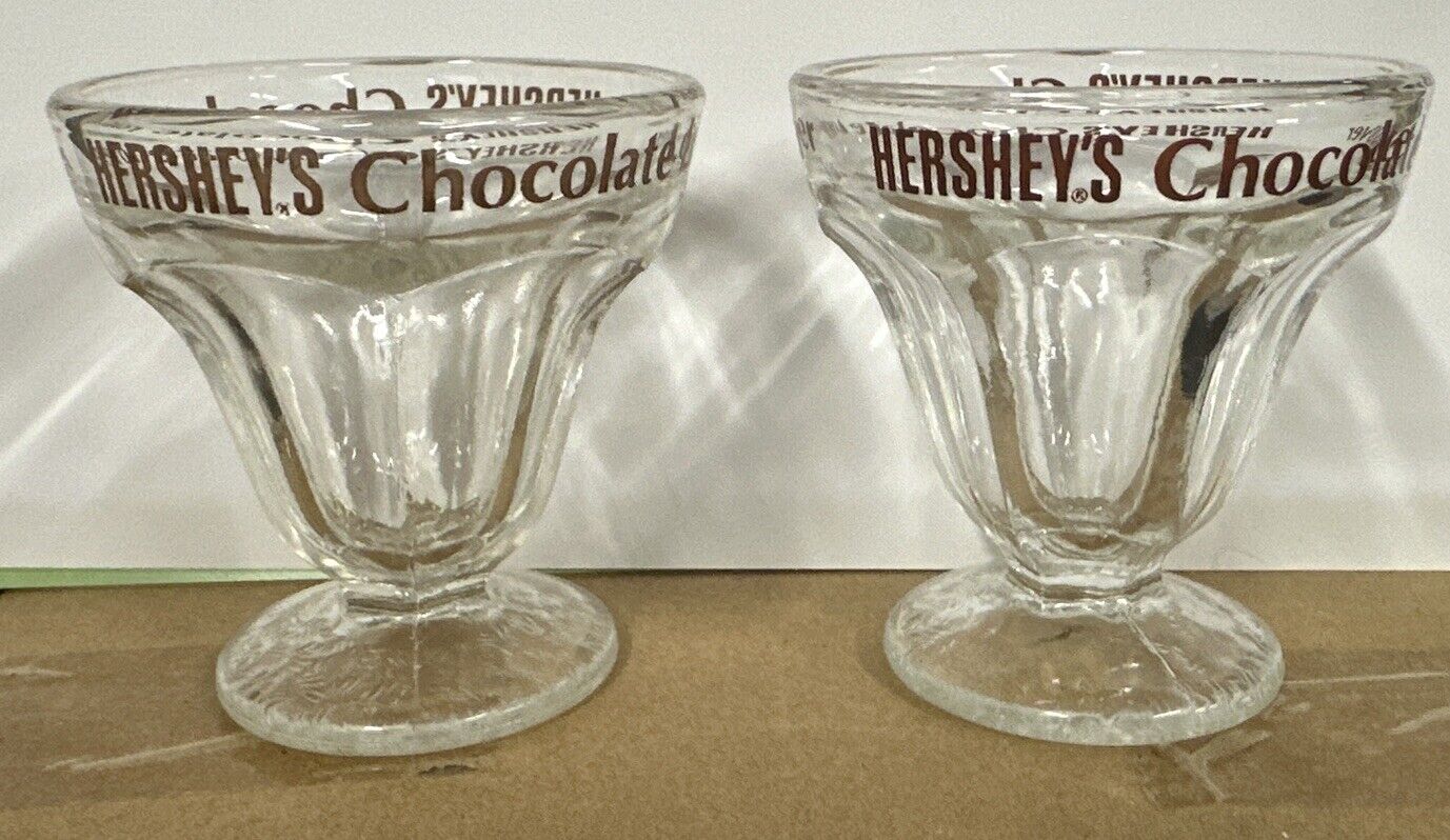 Hershey’s Chocolate Lover Vintage 2 Glass Single Scoop Sunday Glass Cup