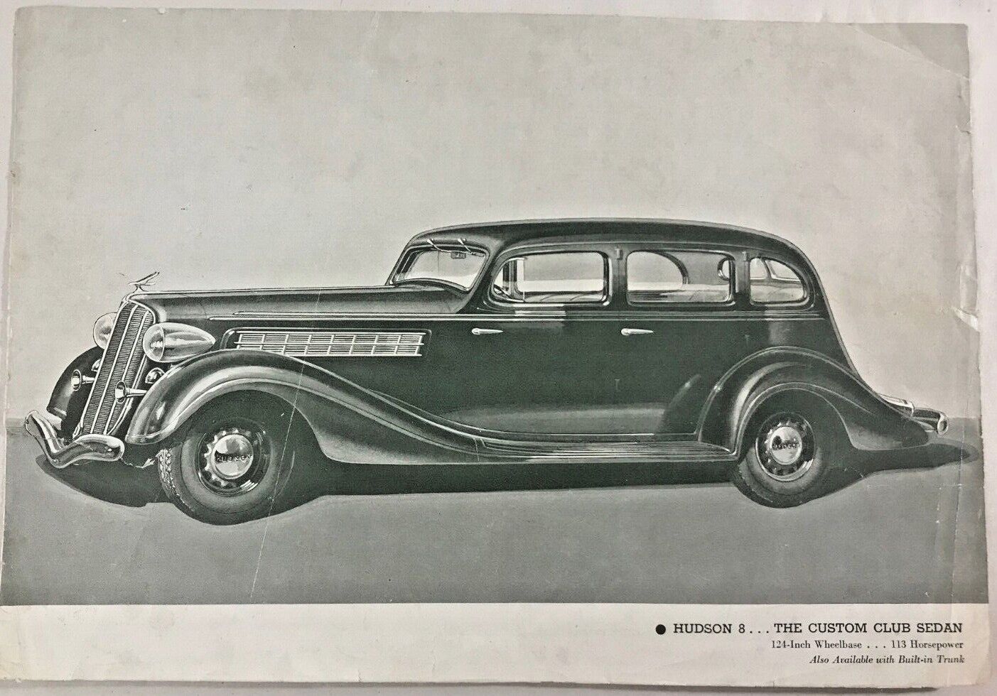 1935 HUDSON ONE PAGER FROM A CAR BROCHURE - CUSTOM BROUGHAM & CLUB SEDAN 