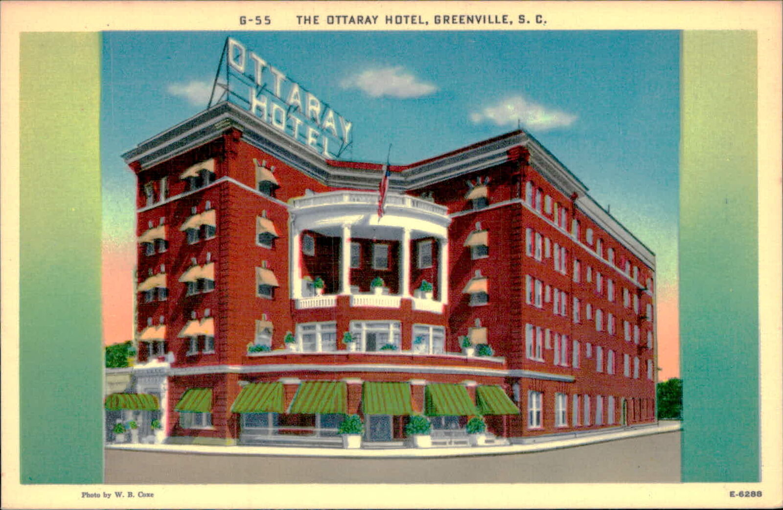 Postcard: Photo by W. B. Coxe G-55 THE OTTARAY HOTEL, GREENVILLE, S. C