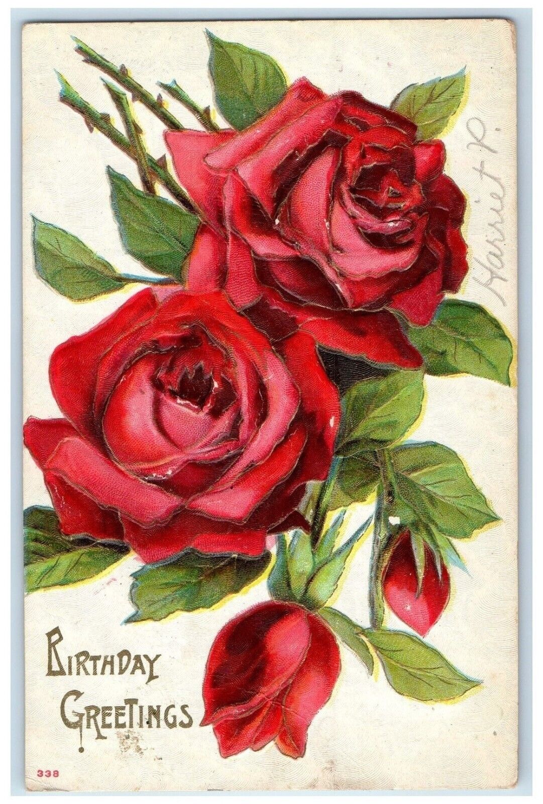 1910 Birthday Greetings Roses Flowers Omega Florida FL Embossed Antique Postcard