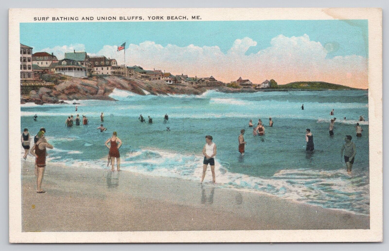 Surf Bathing and Union Bluffs, York Beach ME Maine Postcard