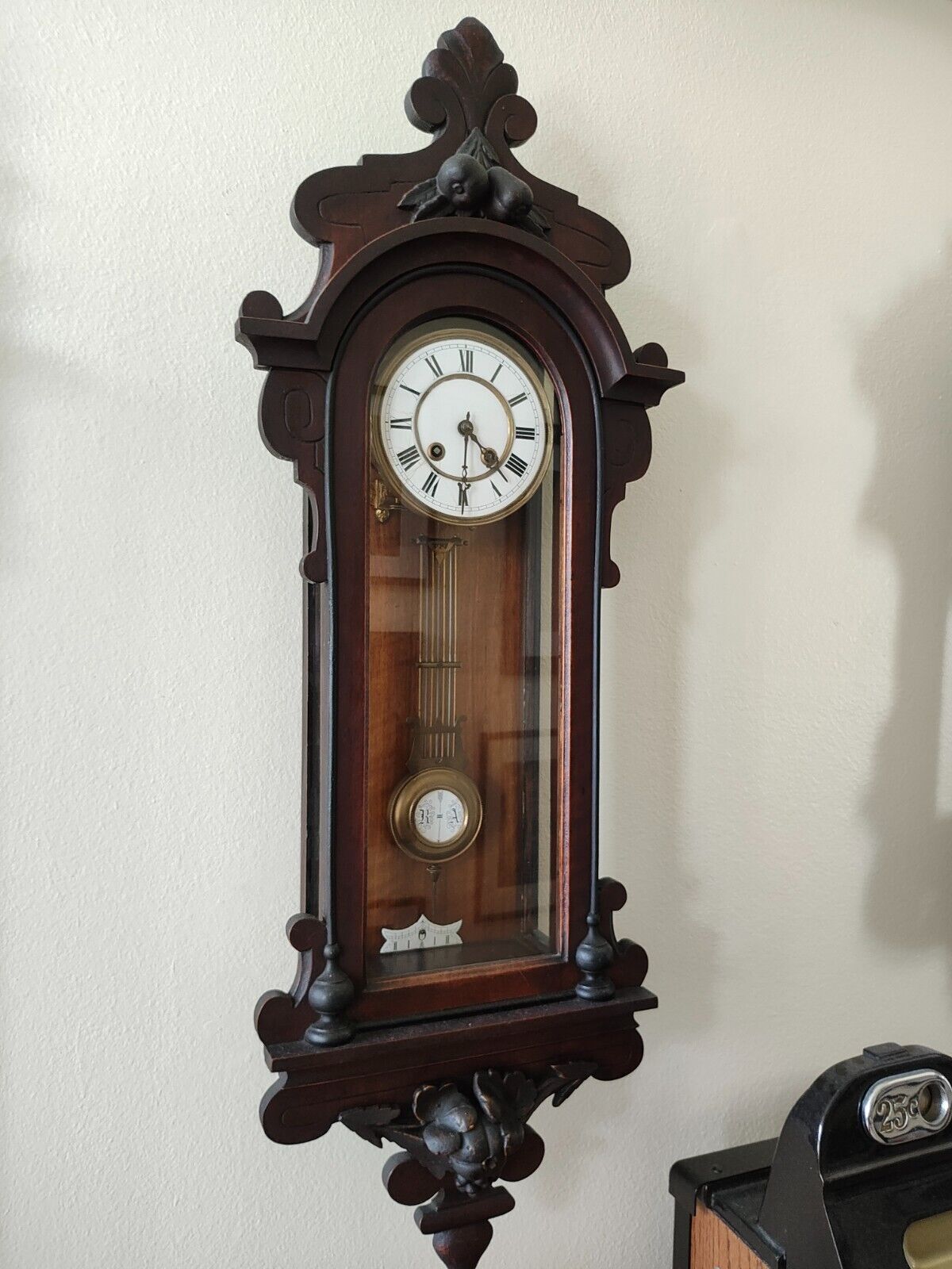 ANTIQUE GERMAN 8 DAY SPRING DRIVEN WALL CLOCK
