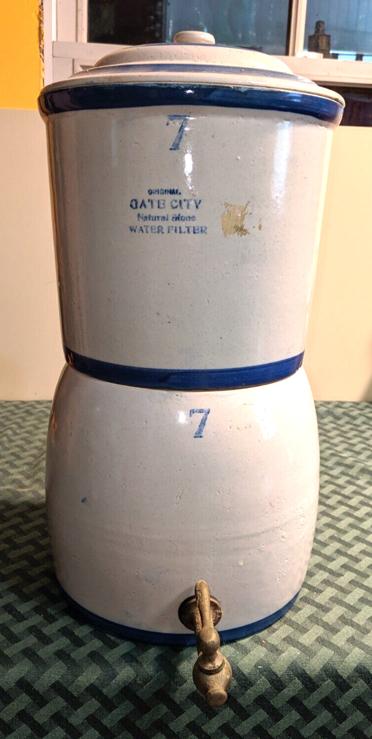 Vintage Antique Gate City natural Stone Water Filter 7 with spout ceramic Lid