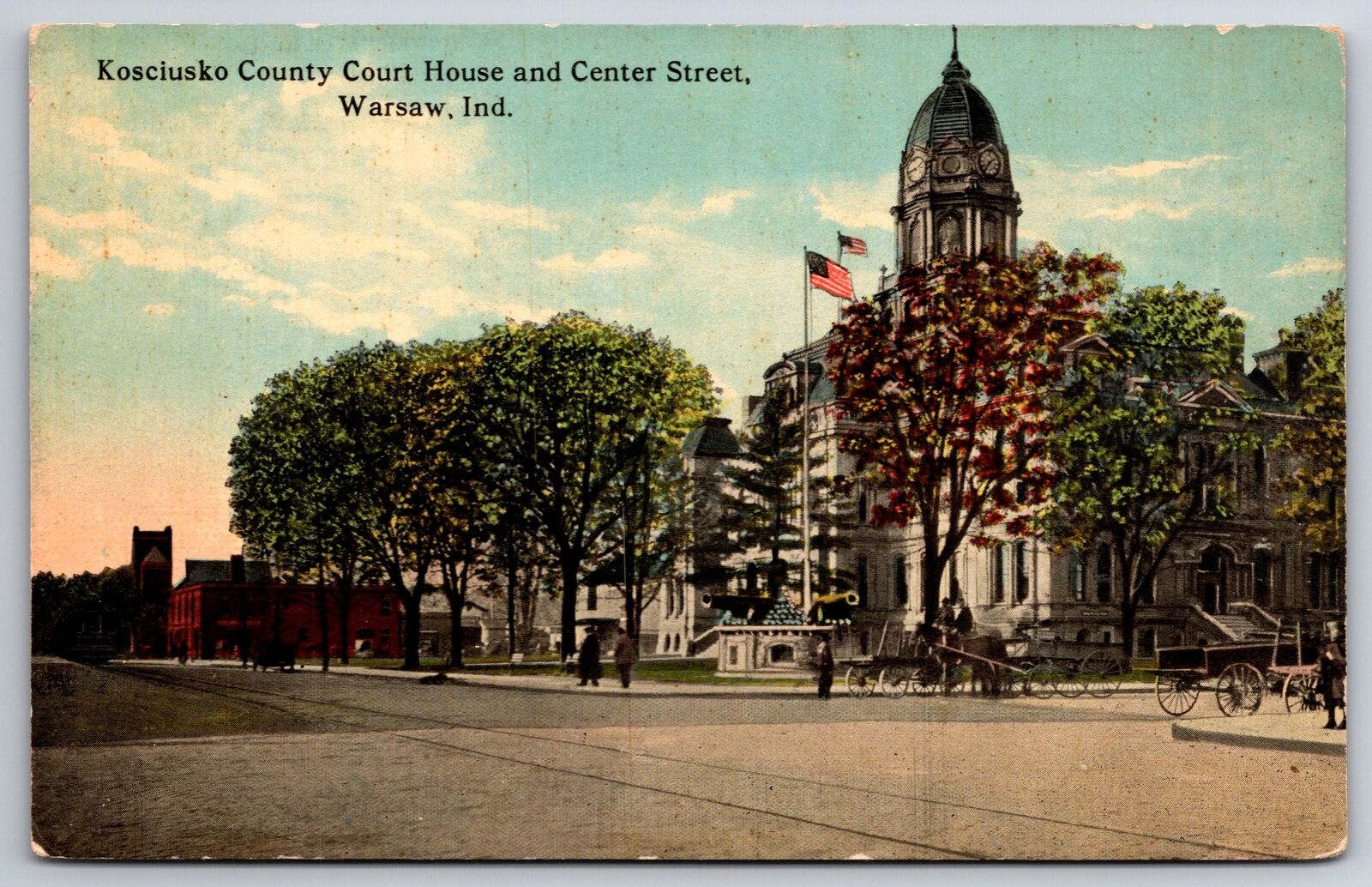Warsaw Indiana~Kosciusko County Courthouse~Center Street~c1910 Postcard
