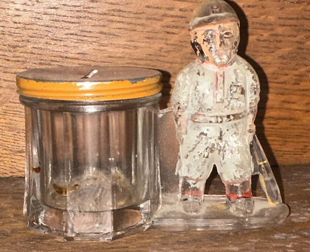 ANTIQUE BASEBALL PLAYER/BARREL CANDY CONTAINER/Read Details