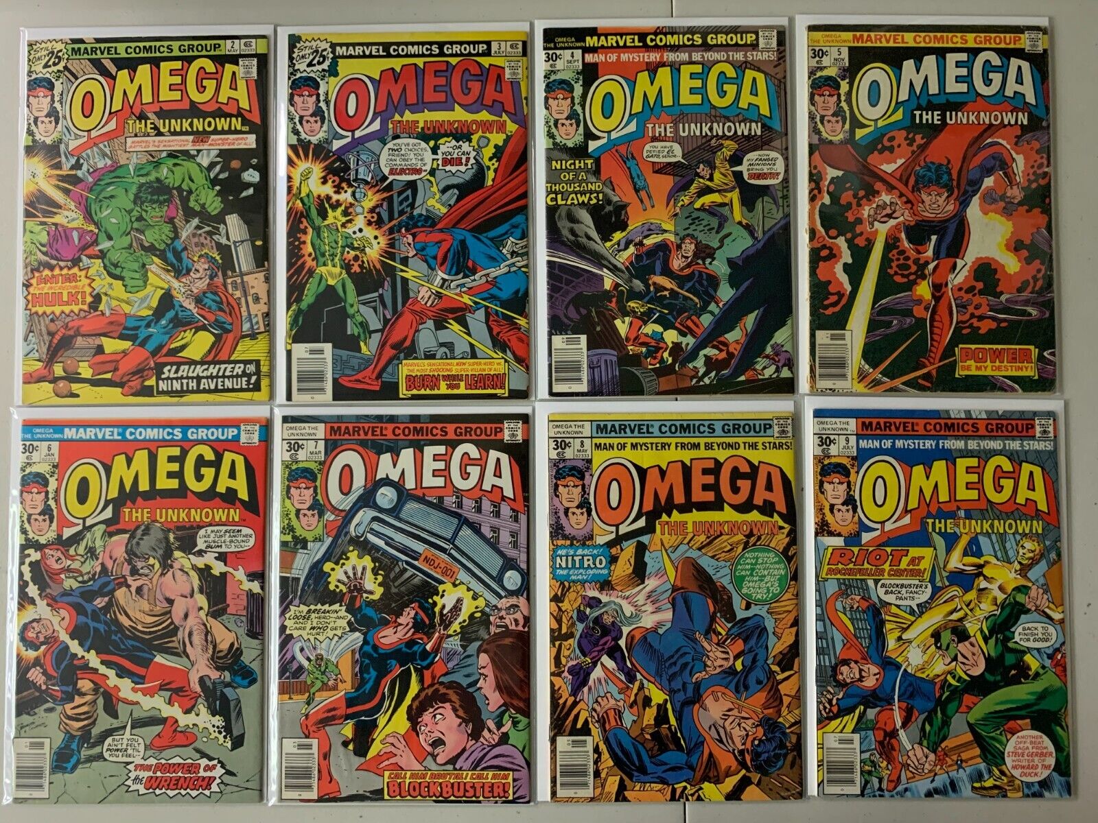 Omega the Unknown comics lot #2-10 9 diff avg 5.0 (1976-77)