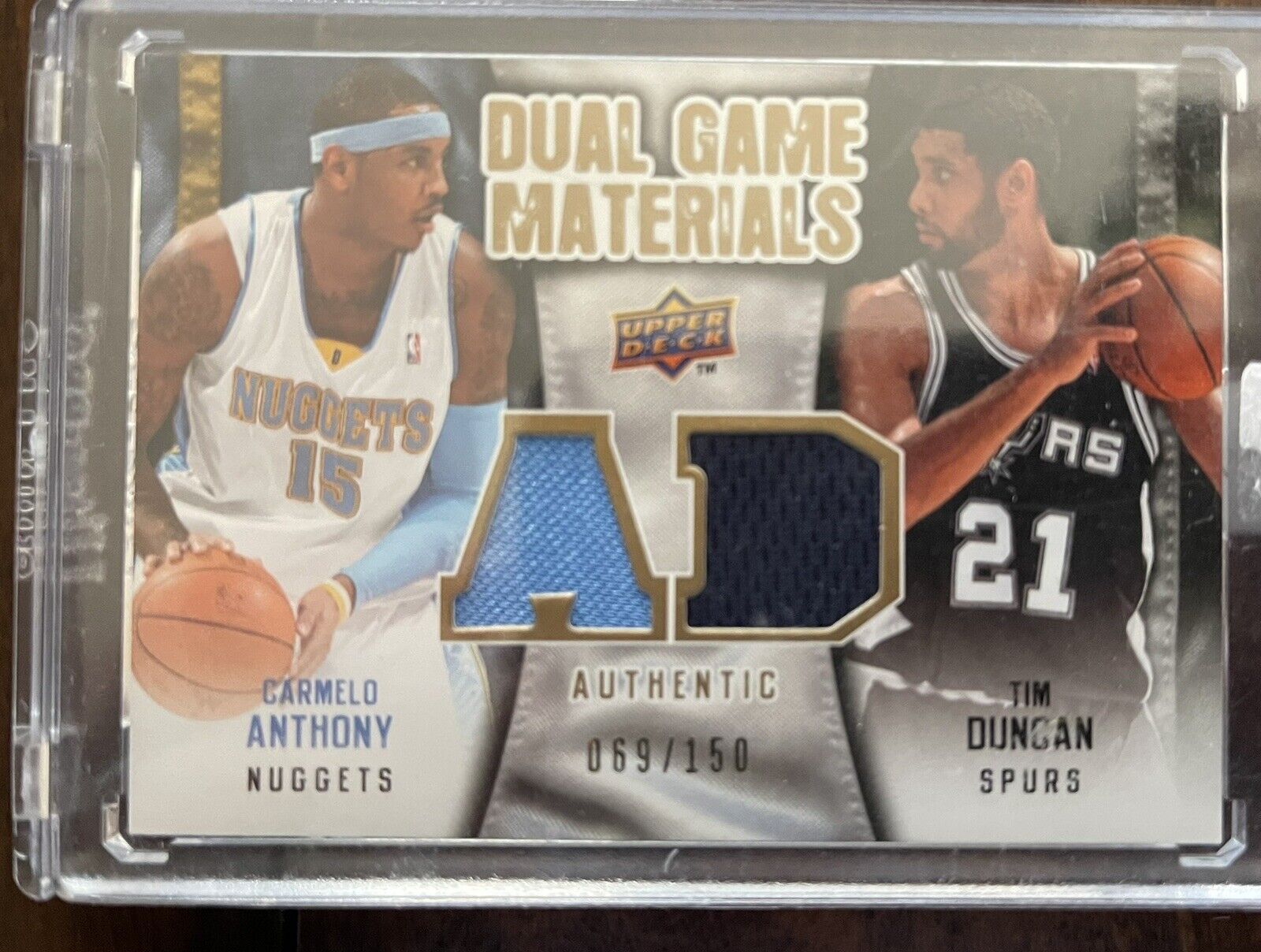 2009 Upper Deck Carmelo Anthony Tim Duncan Dual Game Materials Gold #69/150