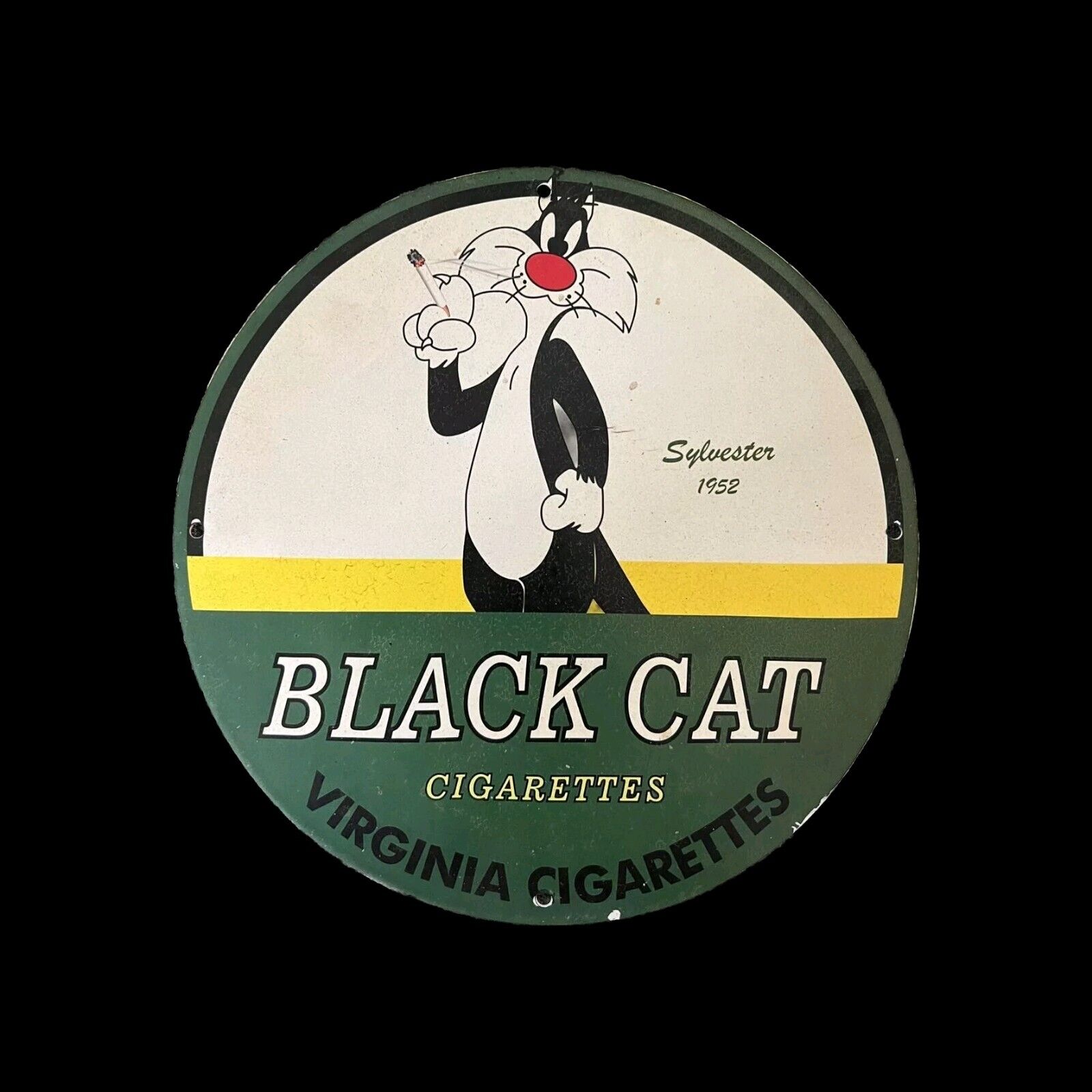 BLACK CAT CIGARETTES GAS PUMP OIL GARAGE METAL PLATE PORCELAIN ENAMEL SIGN
