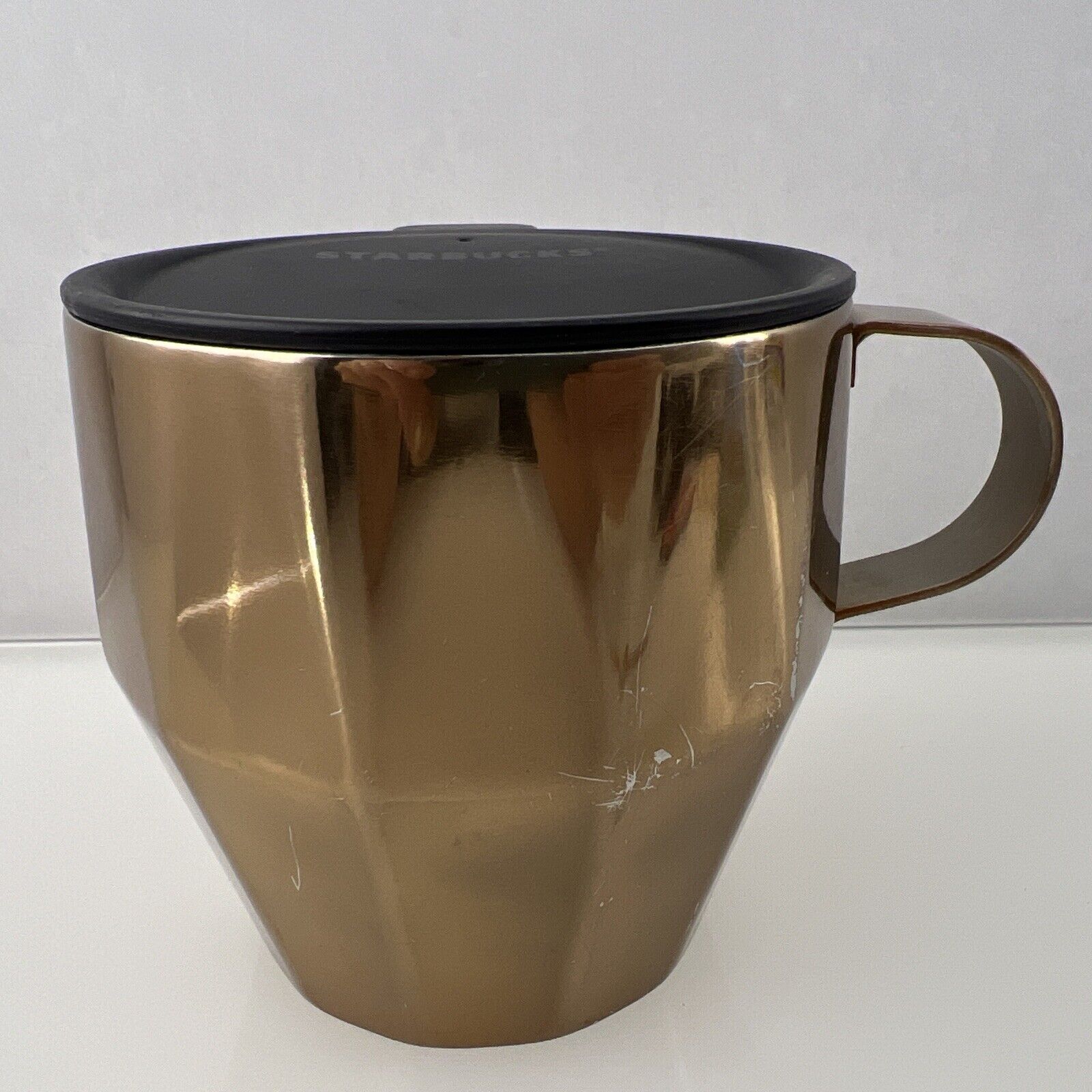 2014 Starbucks Travel Coffee Mug Cup w/Lid Geometric Copper / Bronze Color 14 oz