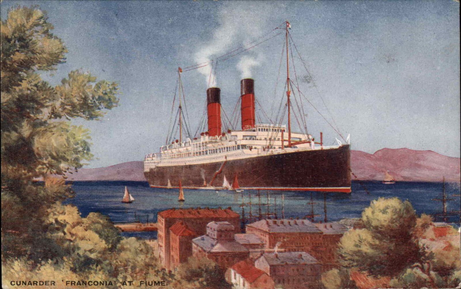 Fiume Italy Cunarder Franconia Steamer Ship c1910 Vintage Postcard