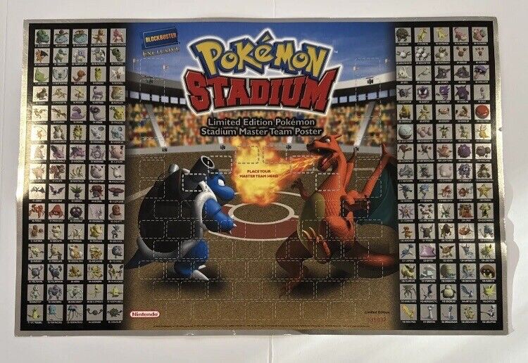 Blockbuster Exclusive Pokemon Stadium Master Team Poster UNUSED