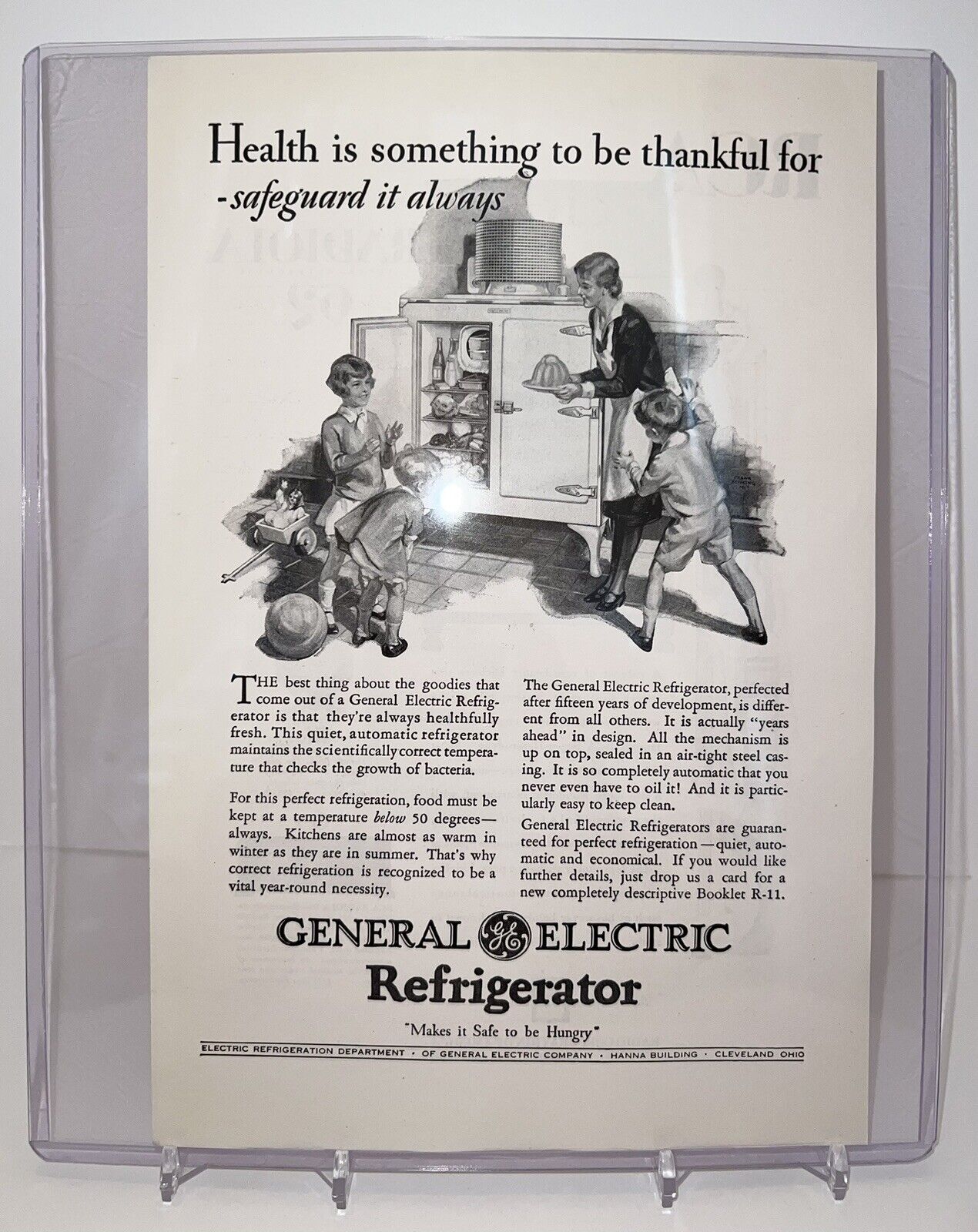 Vintage 1928 General Electric Refrigerator Ad & RCA Speaker Radio Cabinet Ad