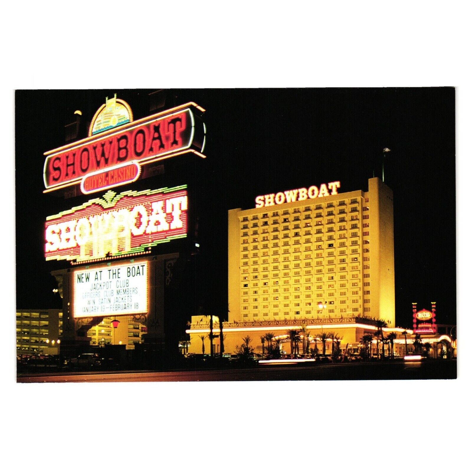 Vintage Postcard Showboat Hotel Casino Marquee Night Lights Las Vegas Nevada