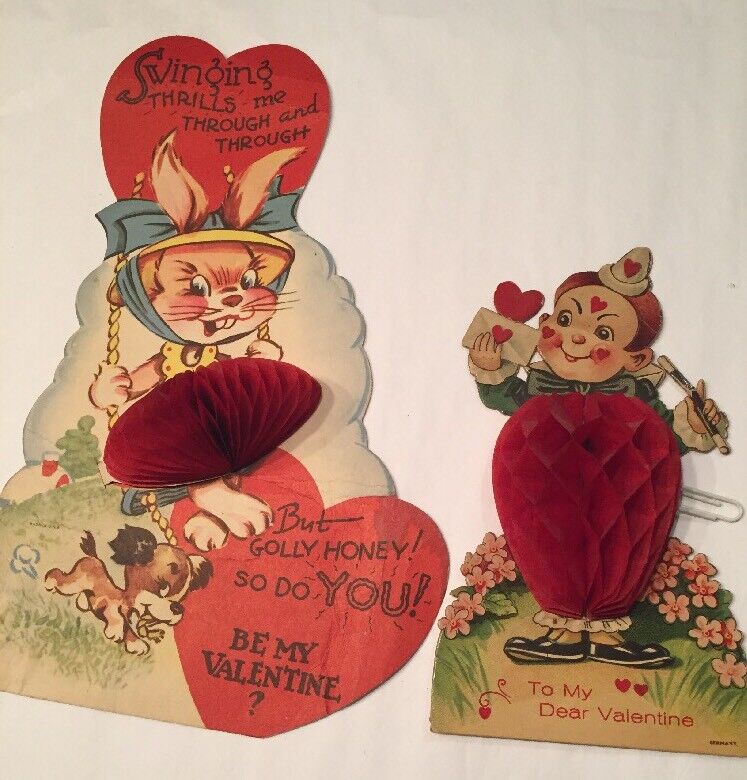 Vtg 1950’s Valentines Valentine Cards Lot 2 Honeycomb German &USA MADE 