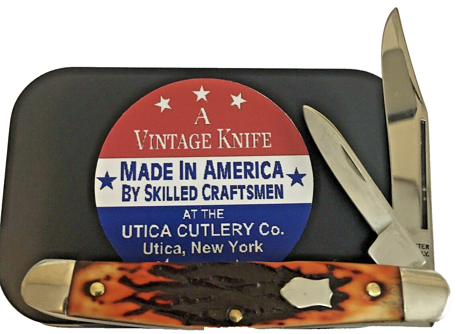 Vintage Kutmaster Utica NY USA 2-Blade Medium Jack Knife  Jigged Delrin Handles