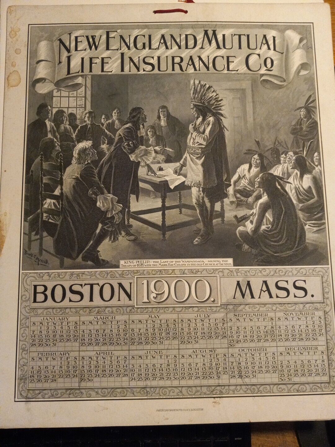 RARE 1900 New England Mutual Life Insurance Co - Advertising Calendar - Boston