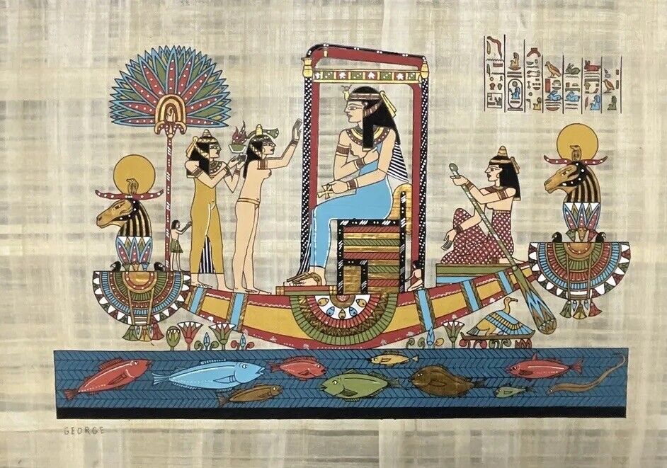 Rare Authentic Hand Painted Ancient Egyptian Papyrus- Queen's procession-24x16”