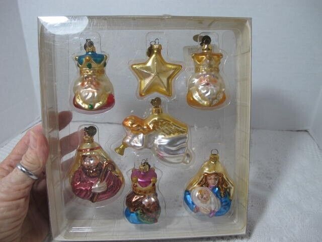 Adorable Hand Blown Glass 7pc Nativity Set Ornaments Small Dept 56
