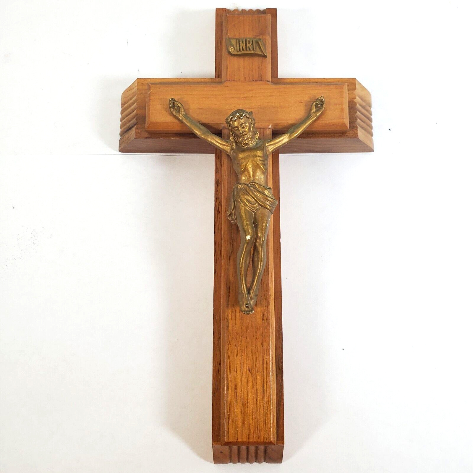 Crucifix Cross Jesus God INRI Catholic Candles Holy Water Bottle Beveled 13 inch