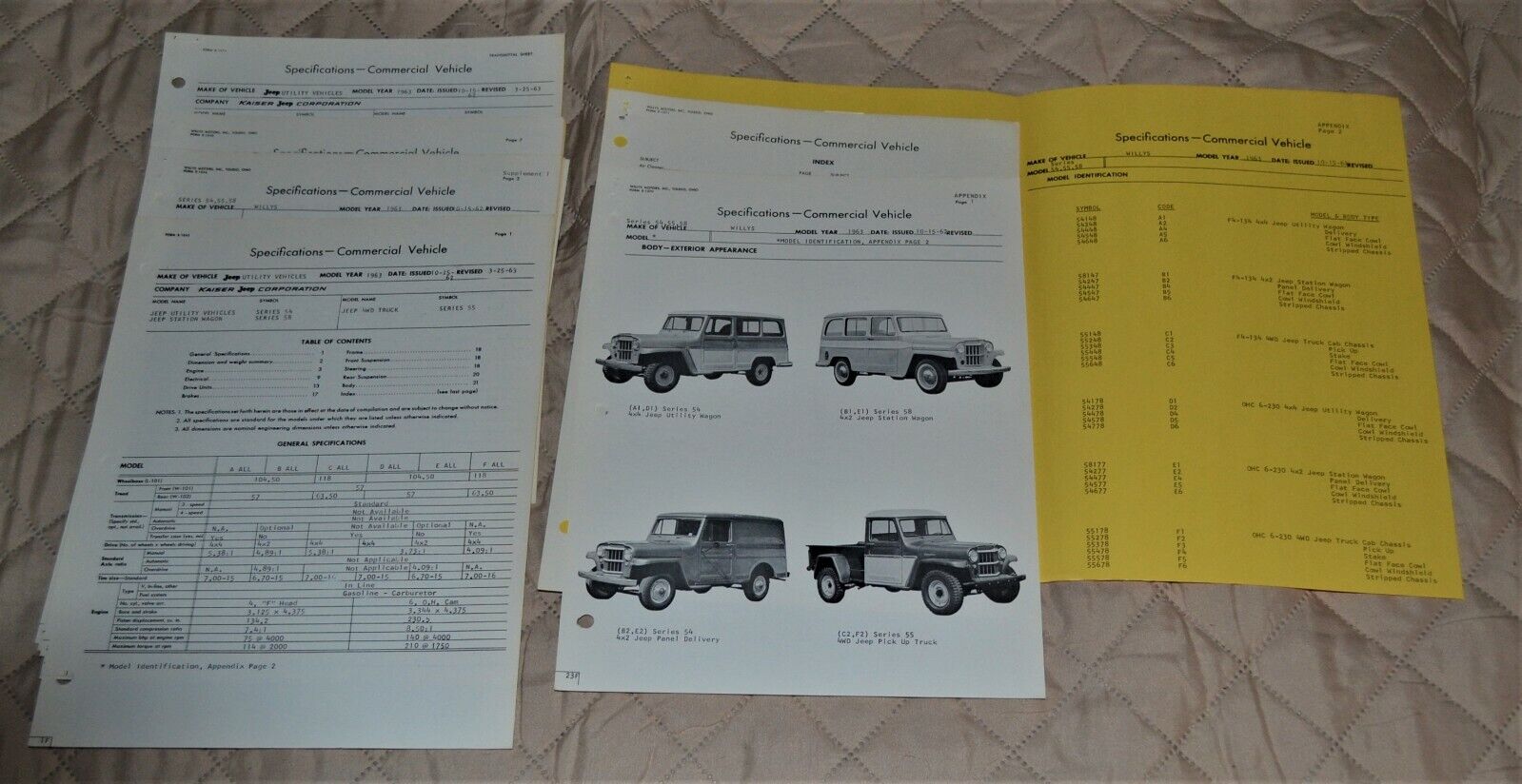 VTG 1963 Kaiser Willys Jeep Utility Vehicles Specs Series 54 55 58 + Appendices