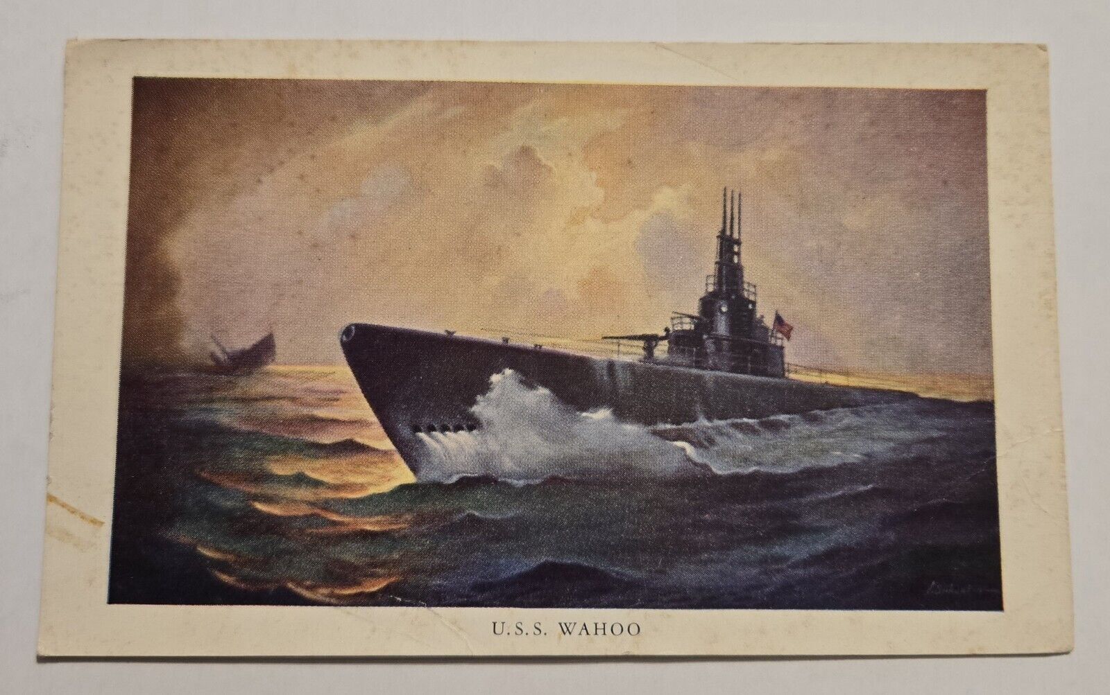 Vintage U.S.S. Wahoo Submarine  Postcard AS IS Z3