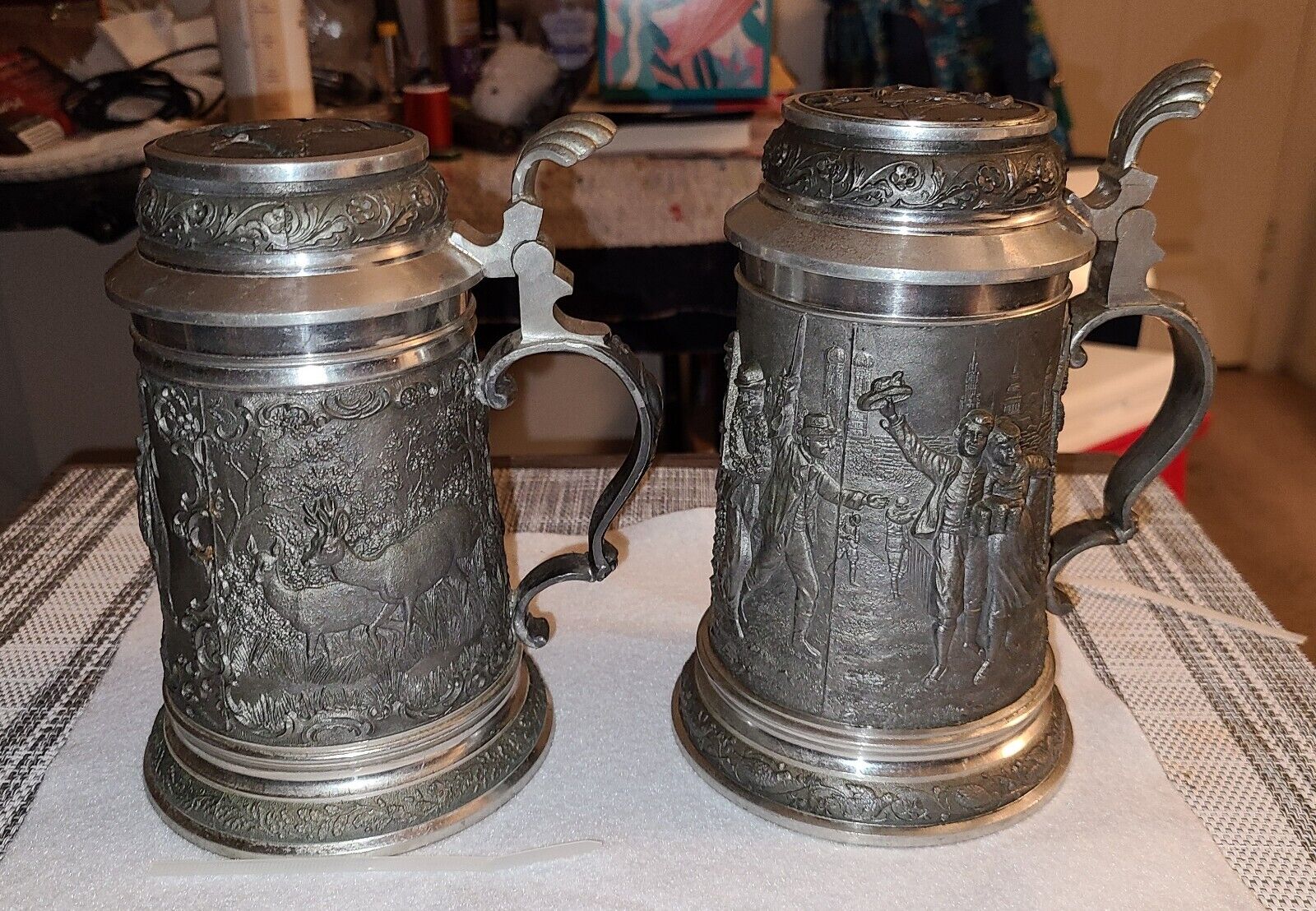 Two Antique 1920 Germany Bavarian Pewter Beer Stein