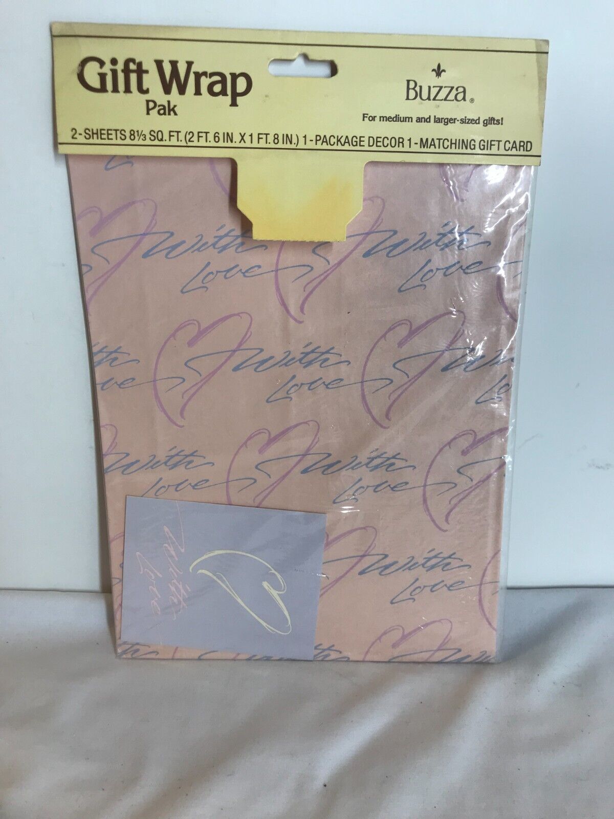 NOS 1980\'s Vtg Pink With Love & Matching Card  Craft Gift Wrap Paper
